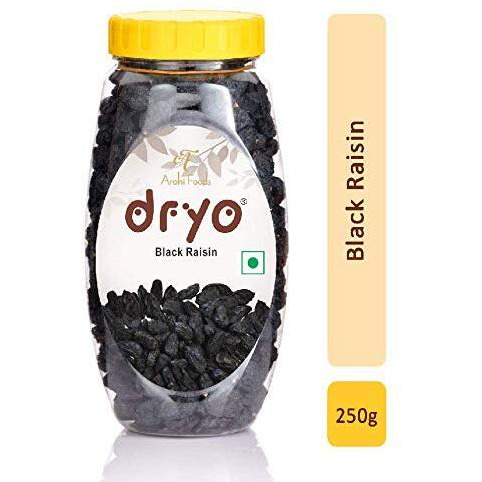 Dryo Premium Natural Black Raisin, Kali Kishmish, Munakka, Raisins - 250gm, Dry fruit | Healthy snacks | Nuts | Ready to eat | Vegan | Gluten free | Non Gmo | Trans fat free | Cholesterol free
