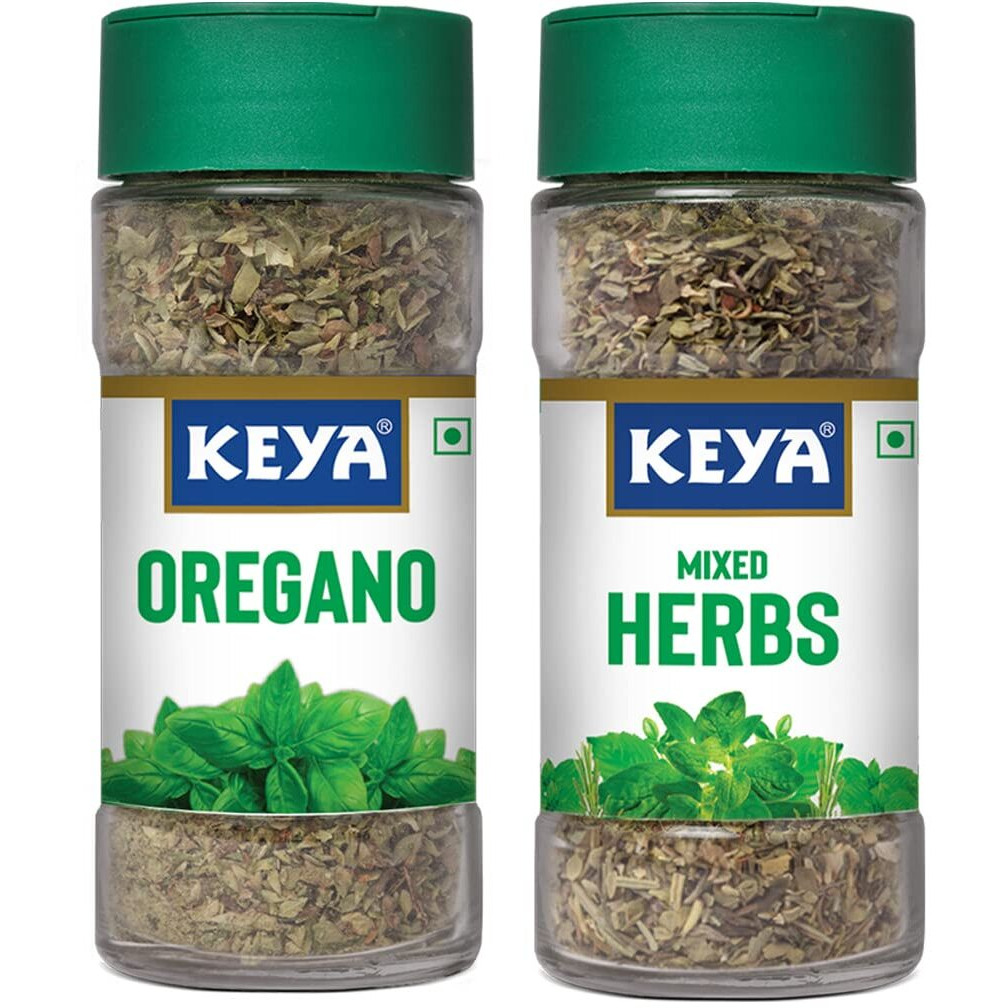 Keya Premium Herbs Combo Oregano 15gm | Mixed Herbs 25gm | Glass Bottle | Pack of 2