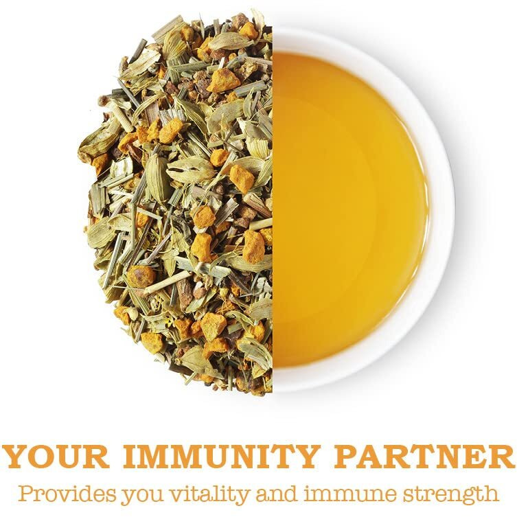 iOrganic Turmeric Spiced Herb Tea | Organic Herbal Immunity Booster | Caffeine Free Chai with blend of Turmeric | Black Pepper, lemongrass and Bergamot Extracts for Immune Strength - (75g)