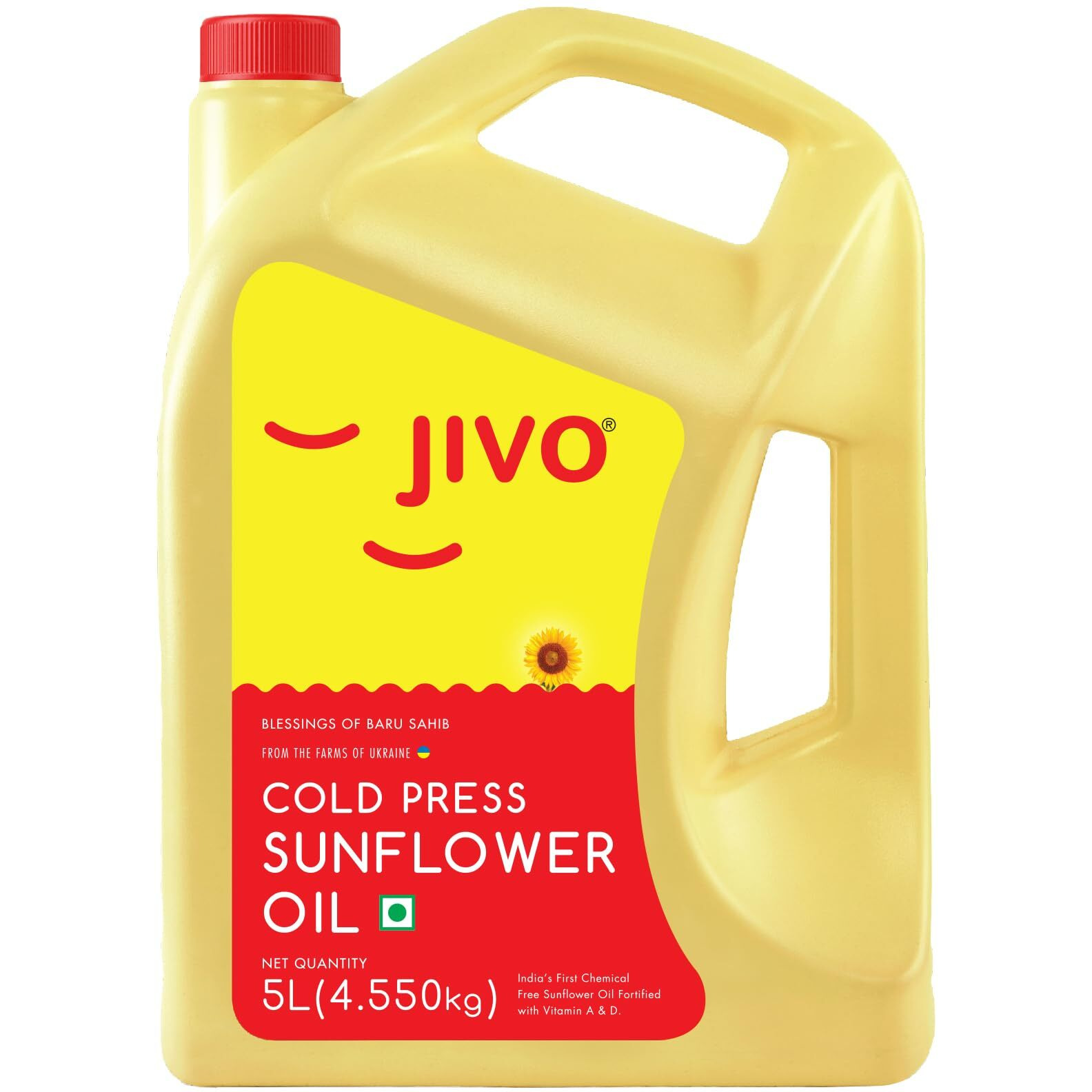 Jivo Cold Pressed Chemical Free Sunflower Oil 5 Litre |For Roasting, Frying, Baking All type of Cuisines|