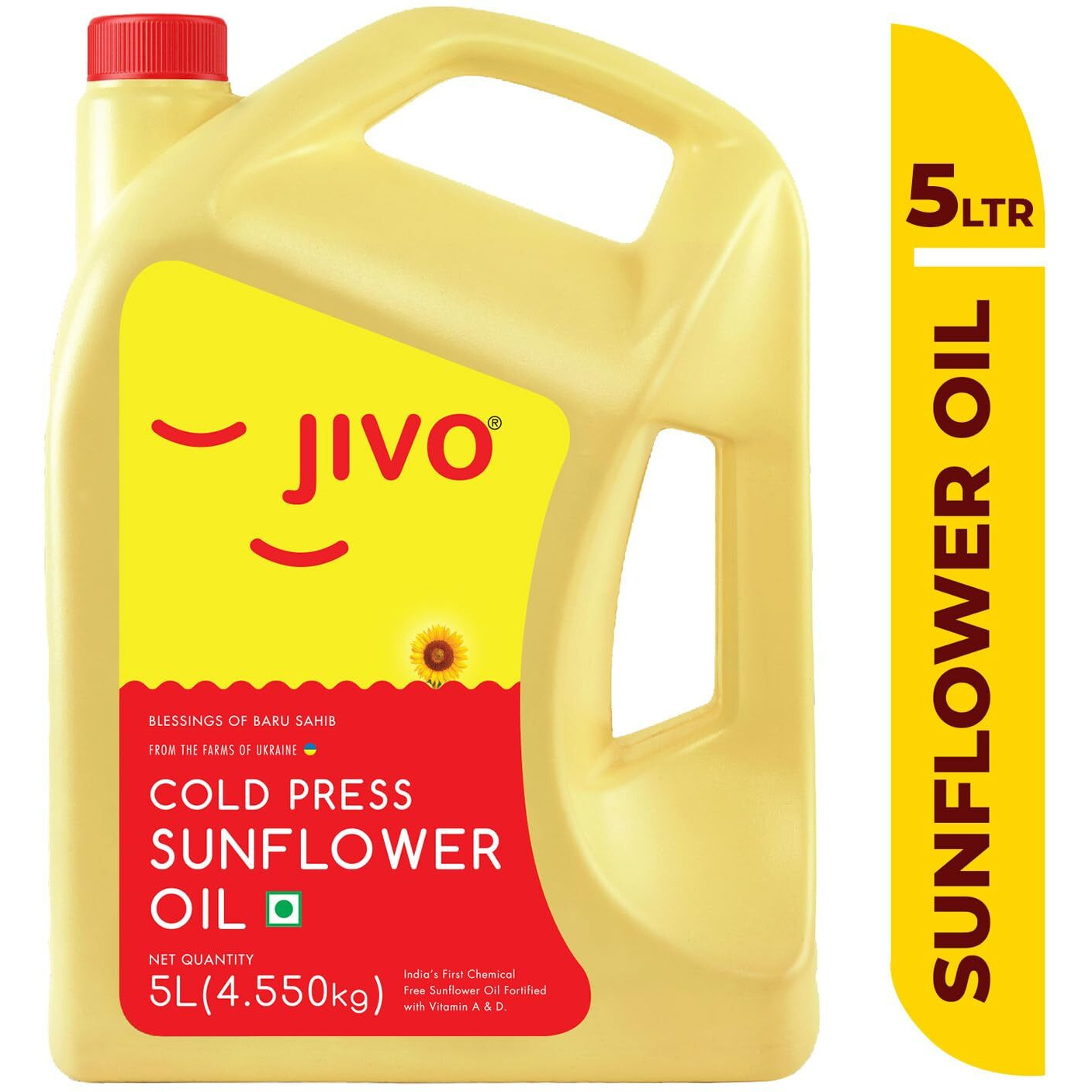 Jivo Cold Pressed Chemical Free Sunflower Oil 5 Litre |For Roasting, Frying, Baking All type of Cuisines|