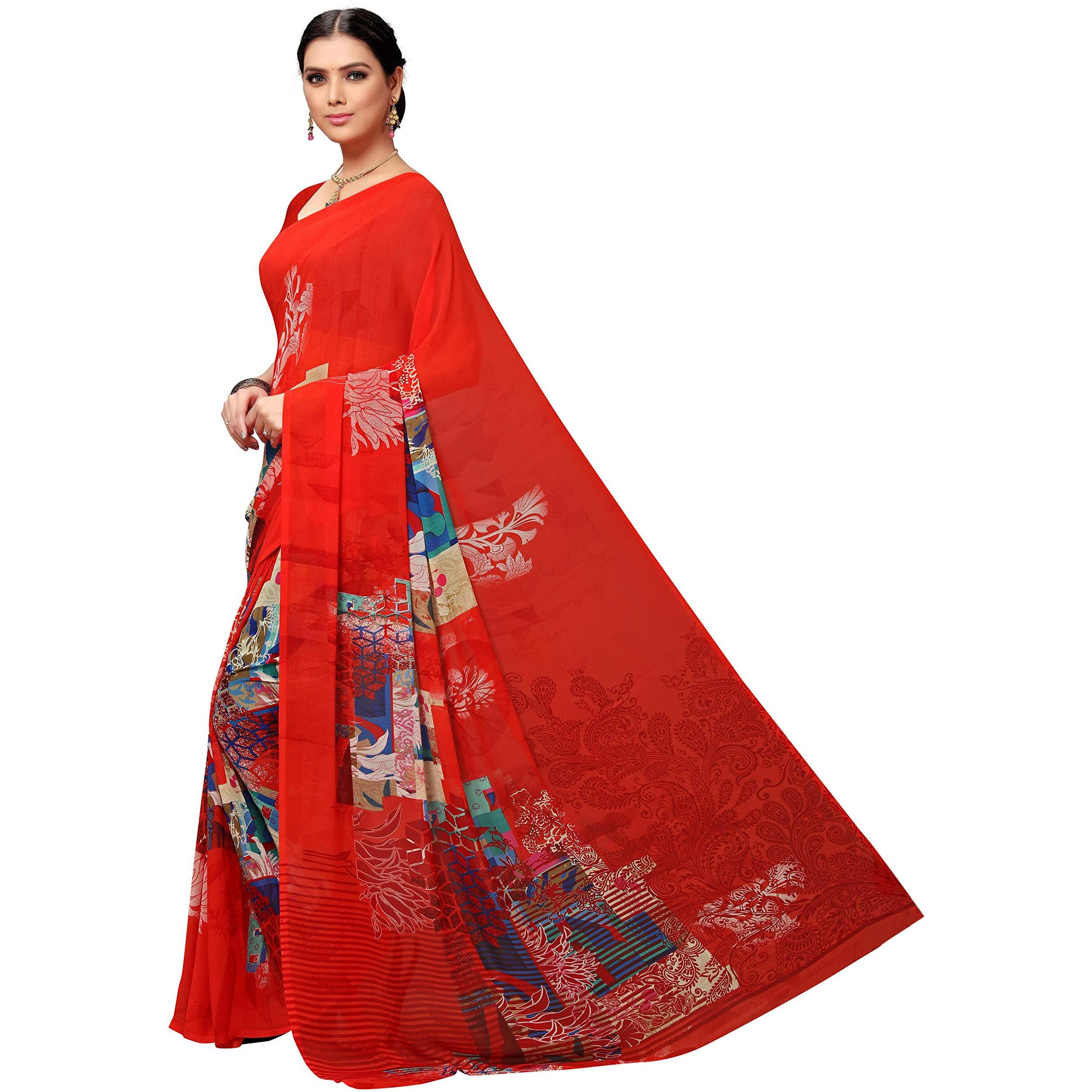 Vaamsi Womens Poly Georgette Printed Saree (PC1125, Red)