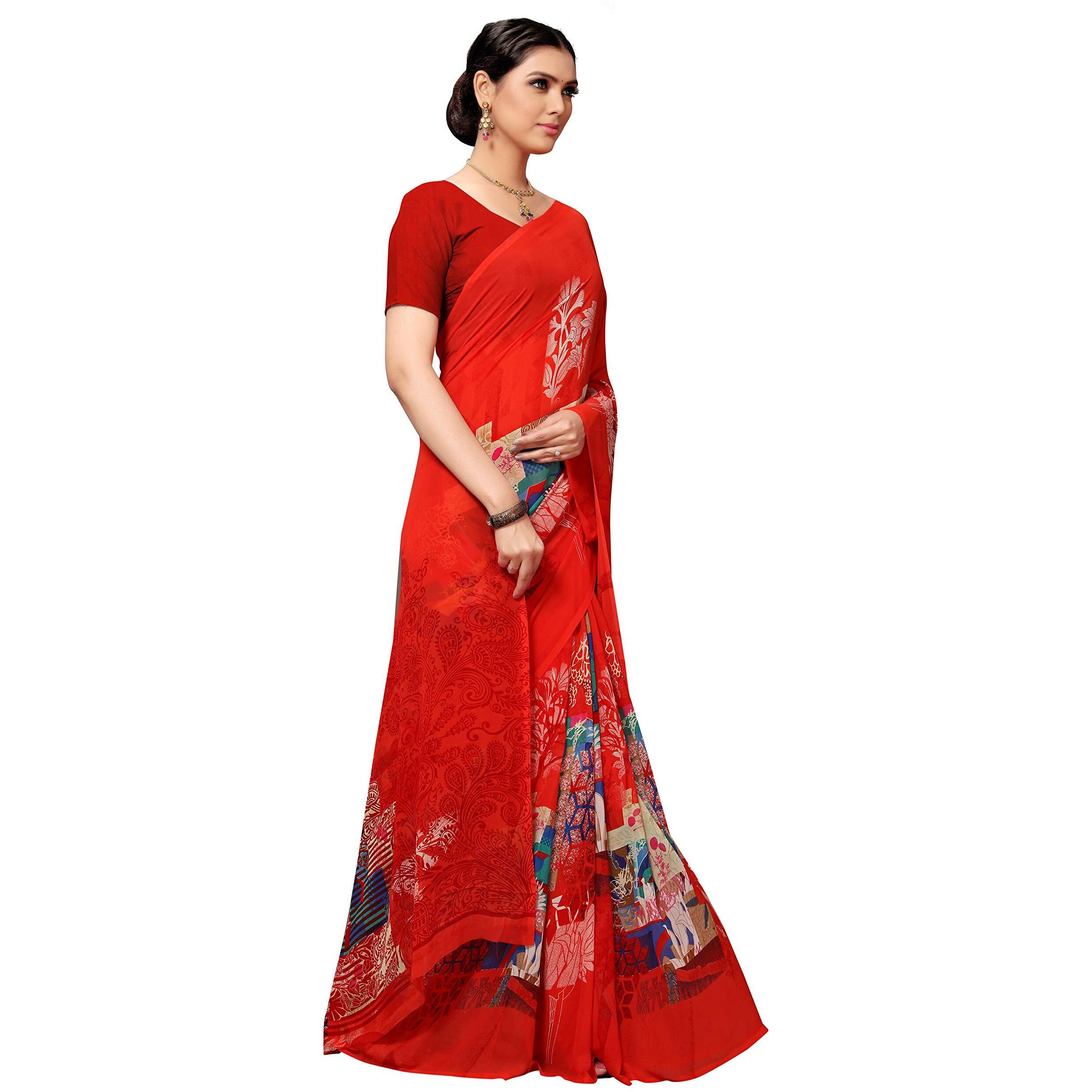 Vaamsi Womens Poly Georgette Printed Saree (PC1125, Red)