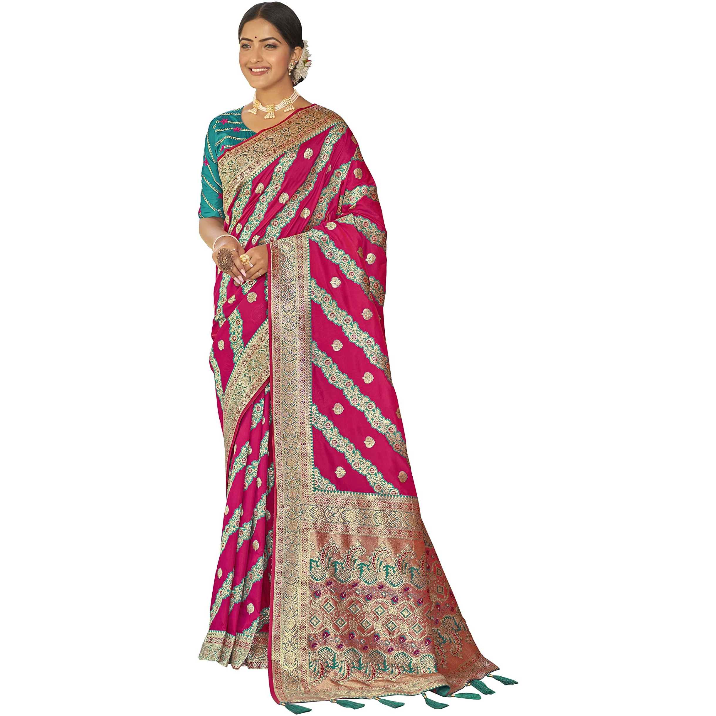 MANOHARI Most Trendy Banarasi Silk Woven Pattern Jacquard Work Saree for Women_MN1724