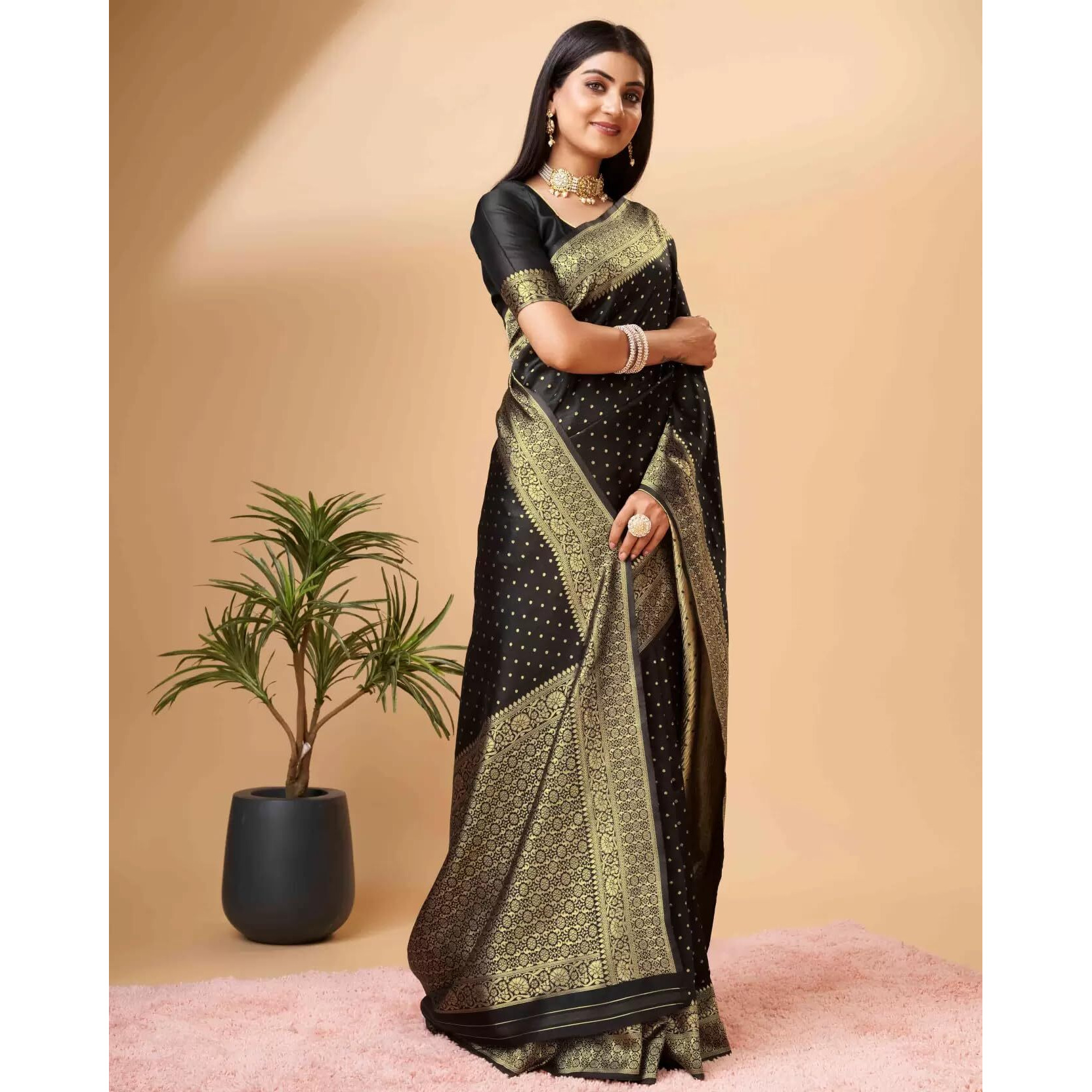 Sugathari Womens Banarasi Saree Pure Kanjivaram Silk Saree Soft new ladies 2023 Design Wear Pattu Sarees Latest Cotton Party Sari collections With Blouse Piece for Wedding sadi (SAM PARI 113 BLACK)