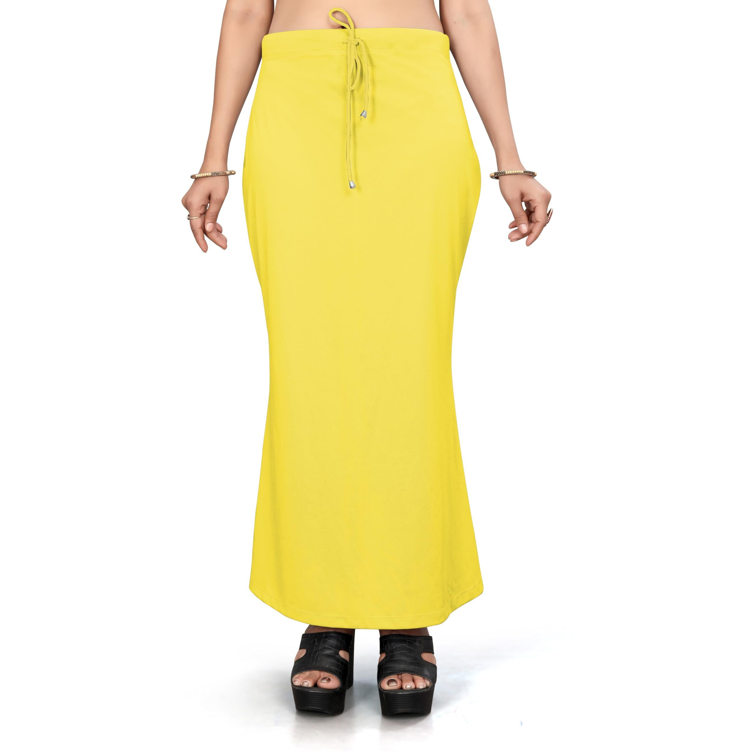 Yashika Present Lycra Saree Shapewear Petticoat for Women||Straight Fit Petticoat Saree Silhouette Shape Wear Dress for Saree|| AZ-YS-OG-Shaper Lemon-M
