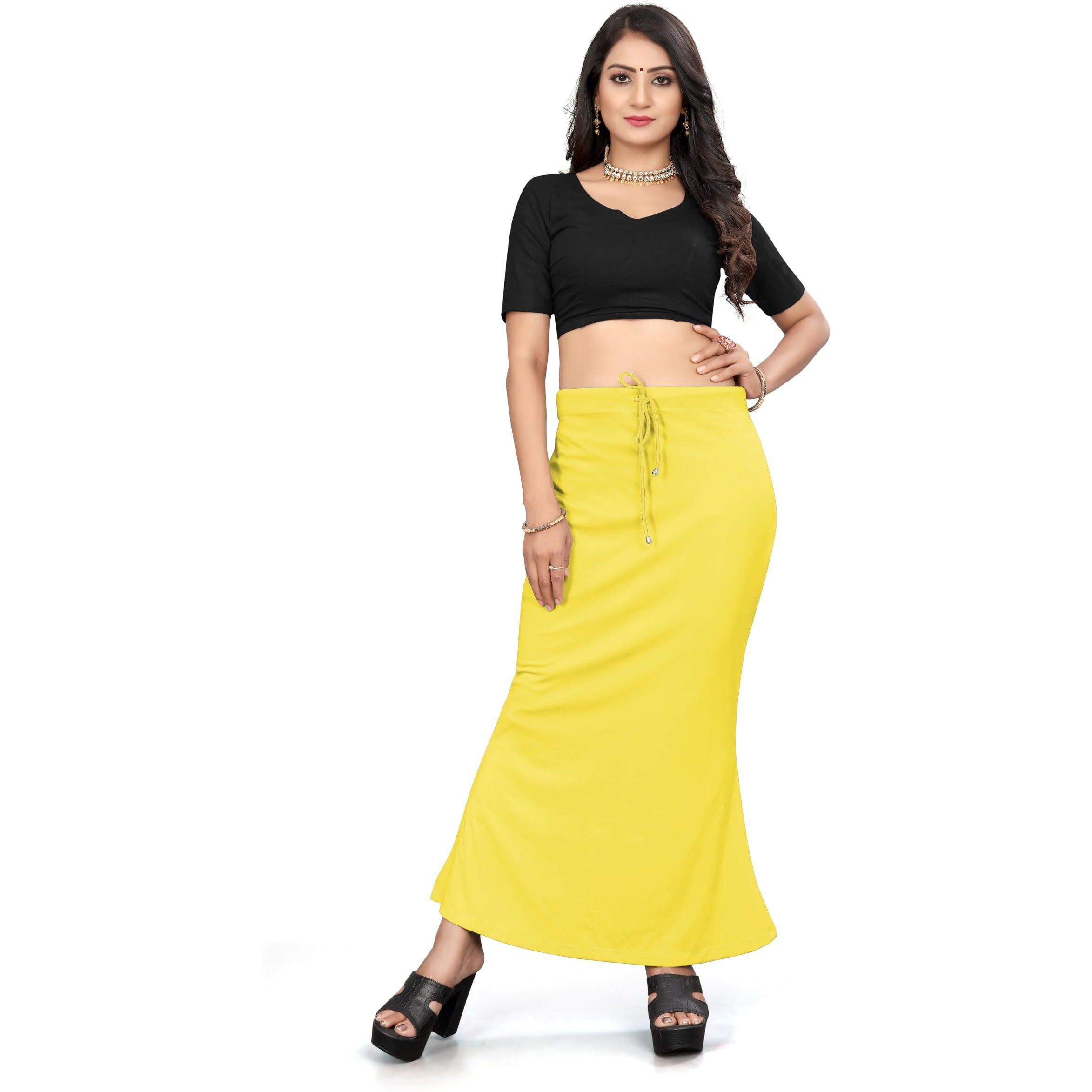 Yashika Present Lycra Saree Shapewear Petticoat for Women||Straight Fit Petticoat Saree Silhouette Shape Wear Dress for Saree|| AZ-YS-OG-Shaper Lemon-M