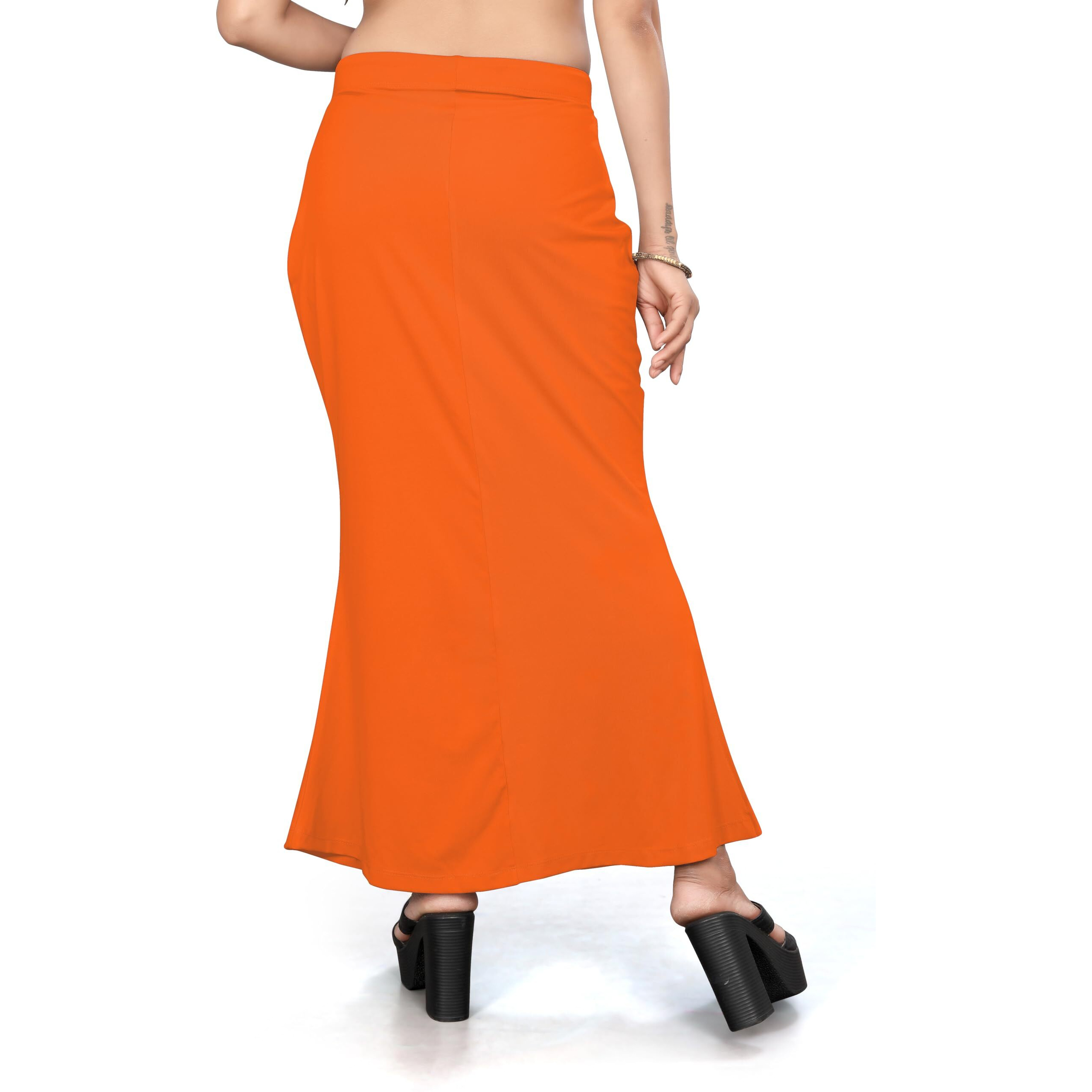 Yashika Present Lycra Saree Shapewear Petticoat for Women||Straight Fit Petticoat Saree Silhouette Shape Wear Dress for Saree|| AZ-YS-OG-Shaper Orange-M