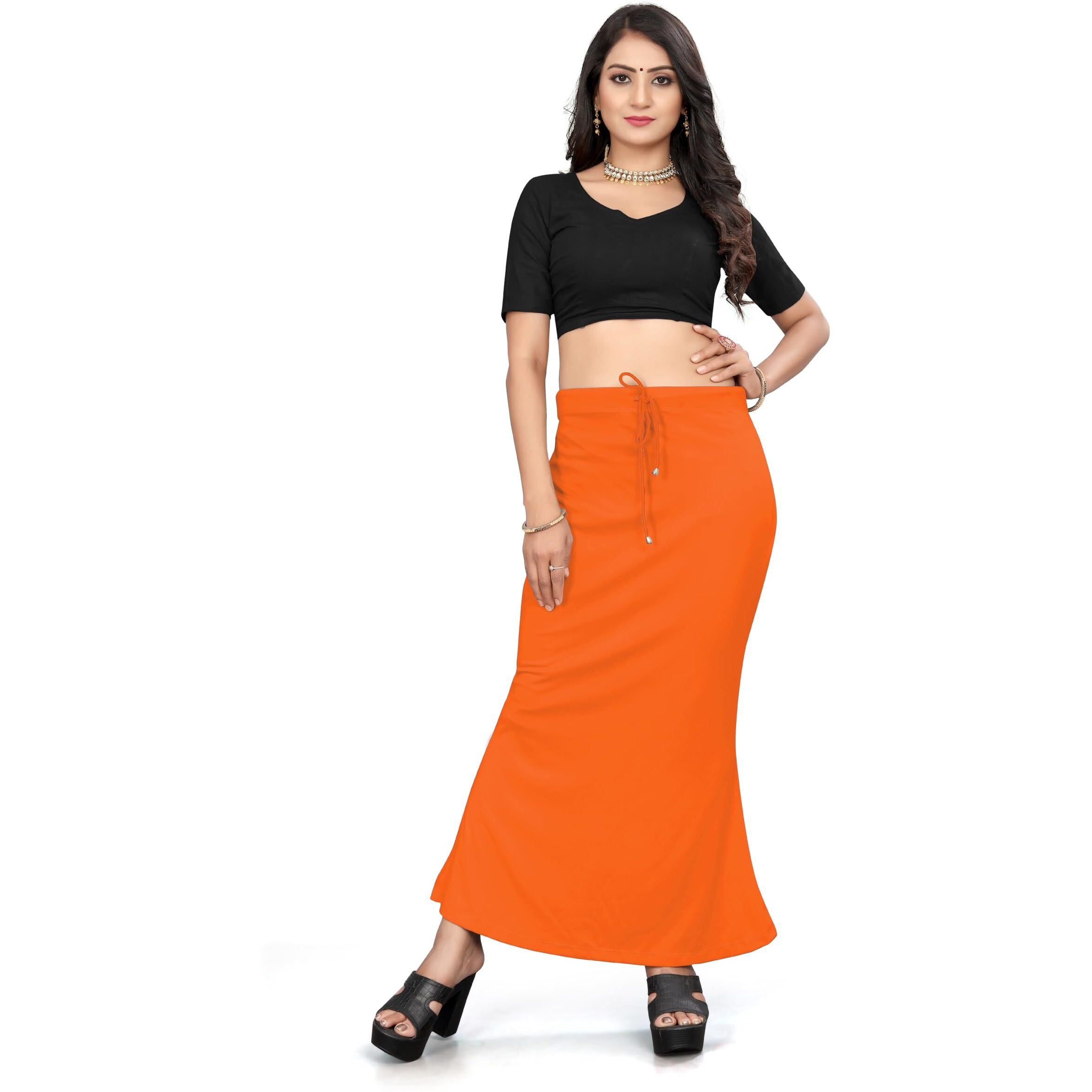 Yashika Present Lycra Saree Shapewear Petticoat for Women||Straight Fit Petticoat Saree Silhouette Shape Wear Dress for Saree|| AZ-YS-OG-Shaper Orange-M