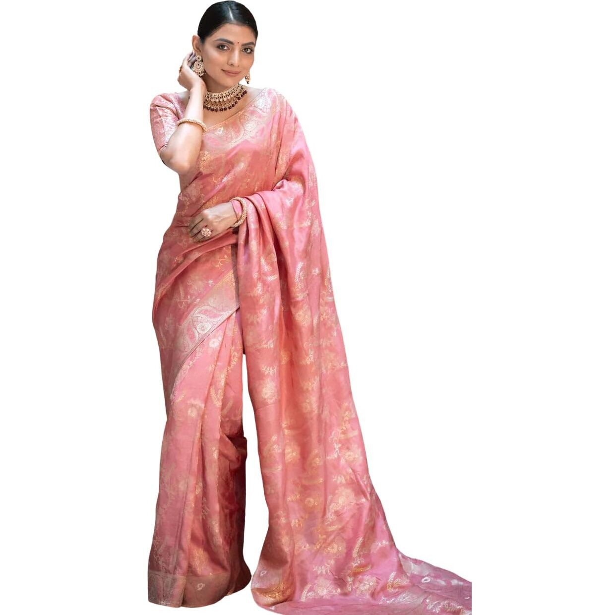 C J Enterprise Womens Pure Kanjivaram Silk Saree Soft Banarasi Design Wear Kanchipuram Pattu Sarees Party Latest Cotton With Blouse Piece for Wedding sadi new Sari 2024 2023 (Almari) (Gajri)