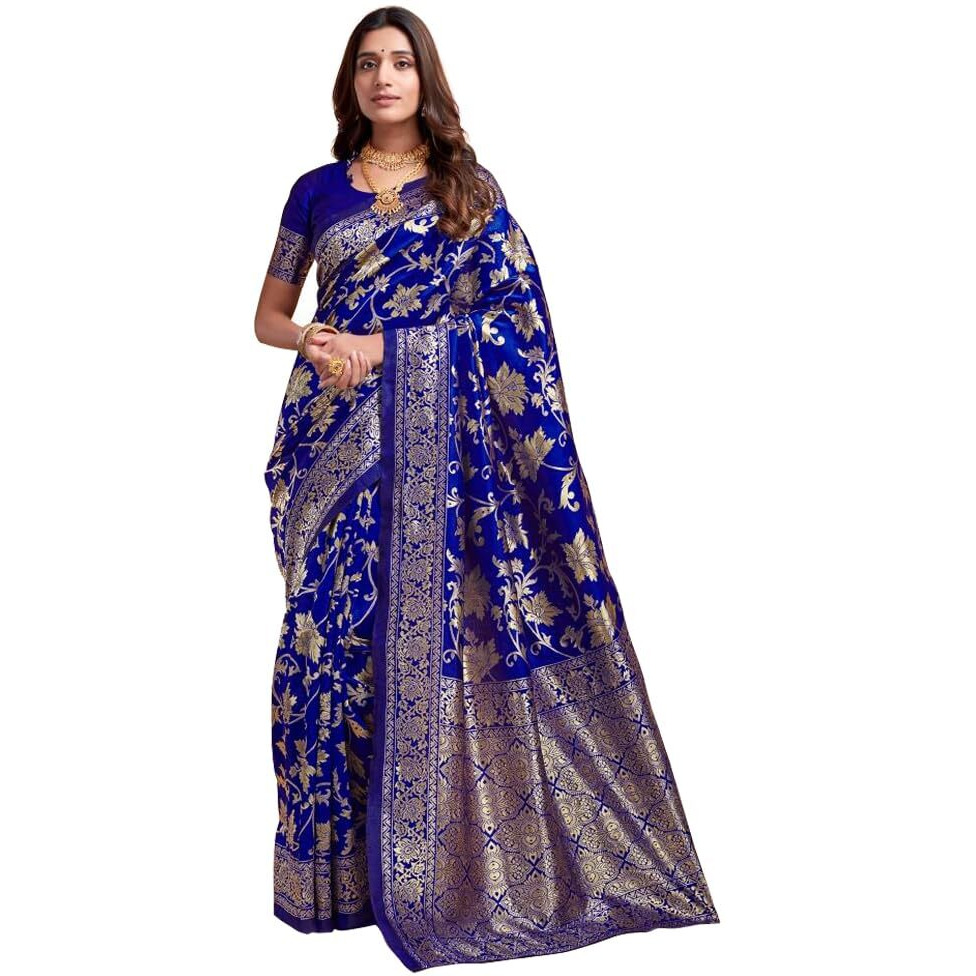 Sugathari Womens Pure Kanjivaram Silk Saree Banarasi Silk Saree With Blouse Piece (SAM PARI S-7) (Royal Blue)