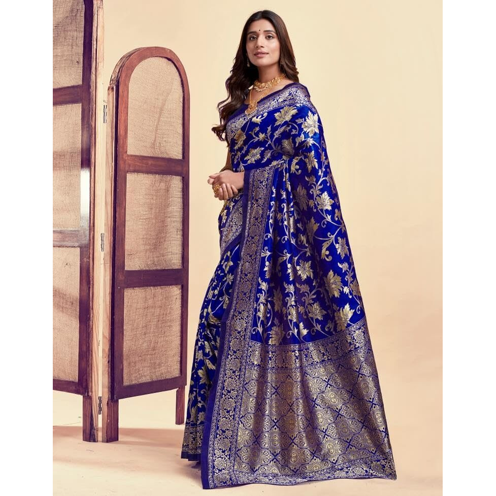 Sugathari Womens Pure Kanjivaram Silk Saree Banarasi Silk Saree With Blouse Piece (SAM PARI S-7) (Royal Blue)