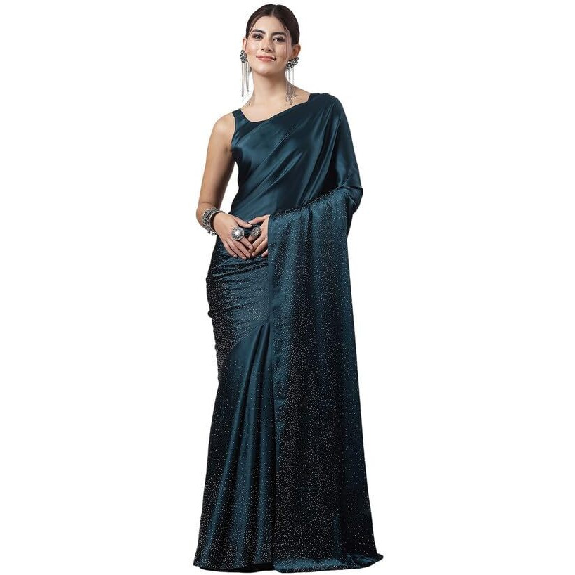 Satrani Womens Silk Blend Saree (3111S413N_Teal Blue)