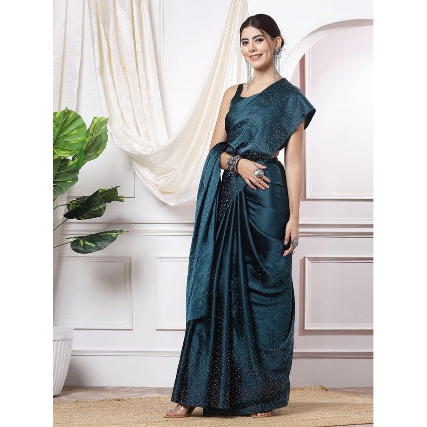 Satrani Womens Silk Blend Saree (3111S413N_Teal Blue)