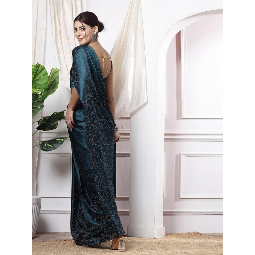 Satrani Womens Silk Blend Saree (3111S413N_Teal Blue)
