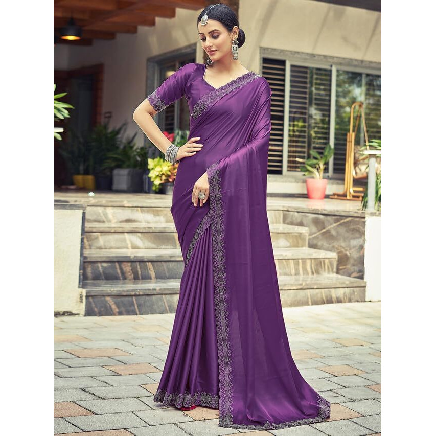 Satrani Womens Silk Saree (3431S284N_Dark Purple)
