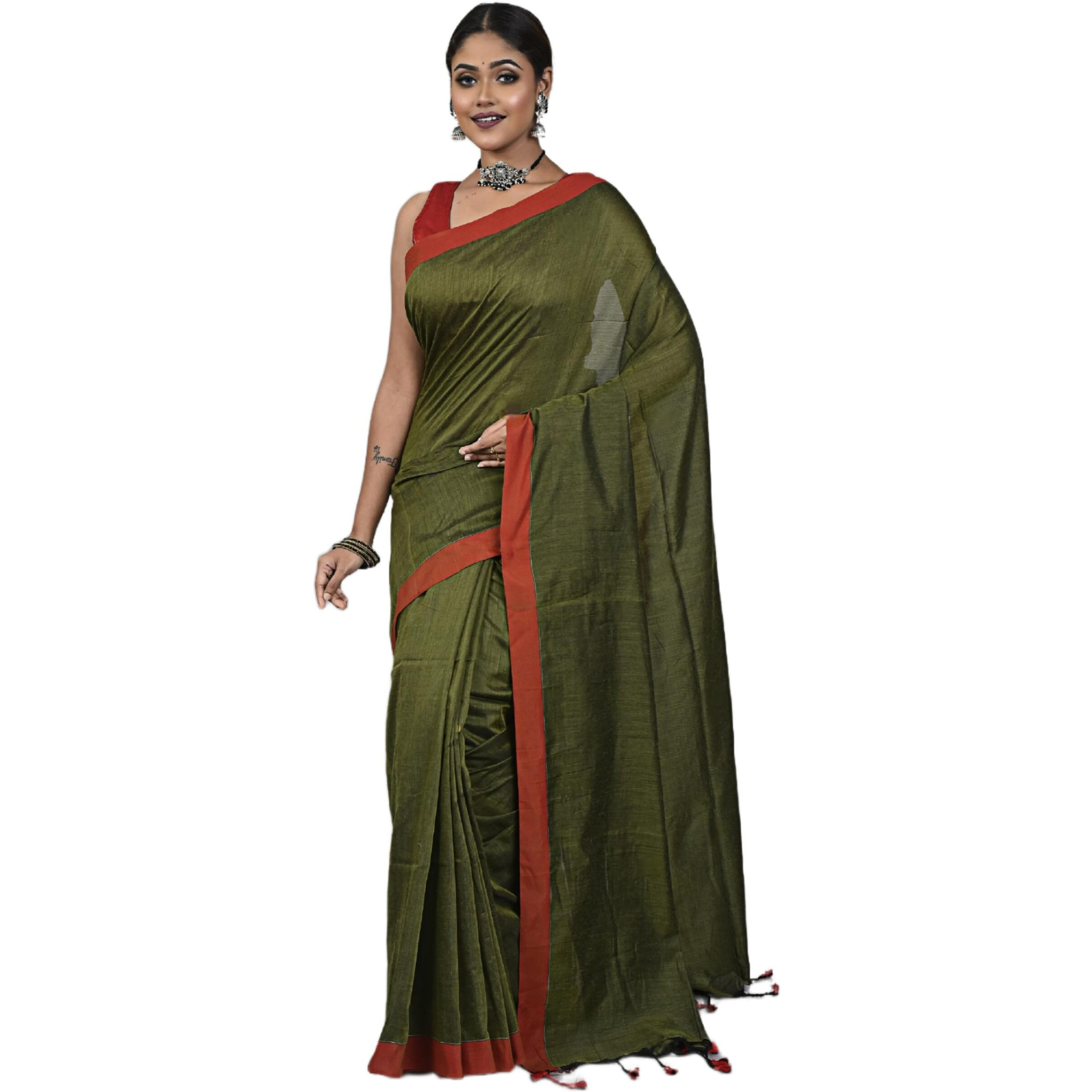 Laxmi Handloom Womens Traditional Bengal Handloom Pure Cotton Plain Saree (Pista Green)