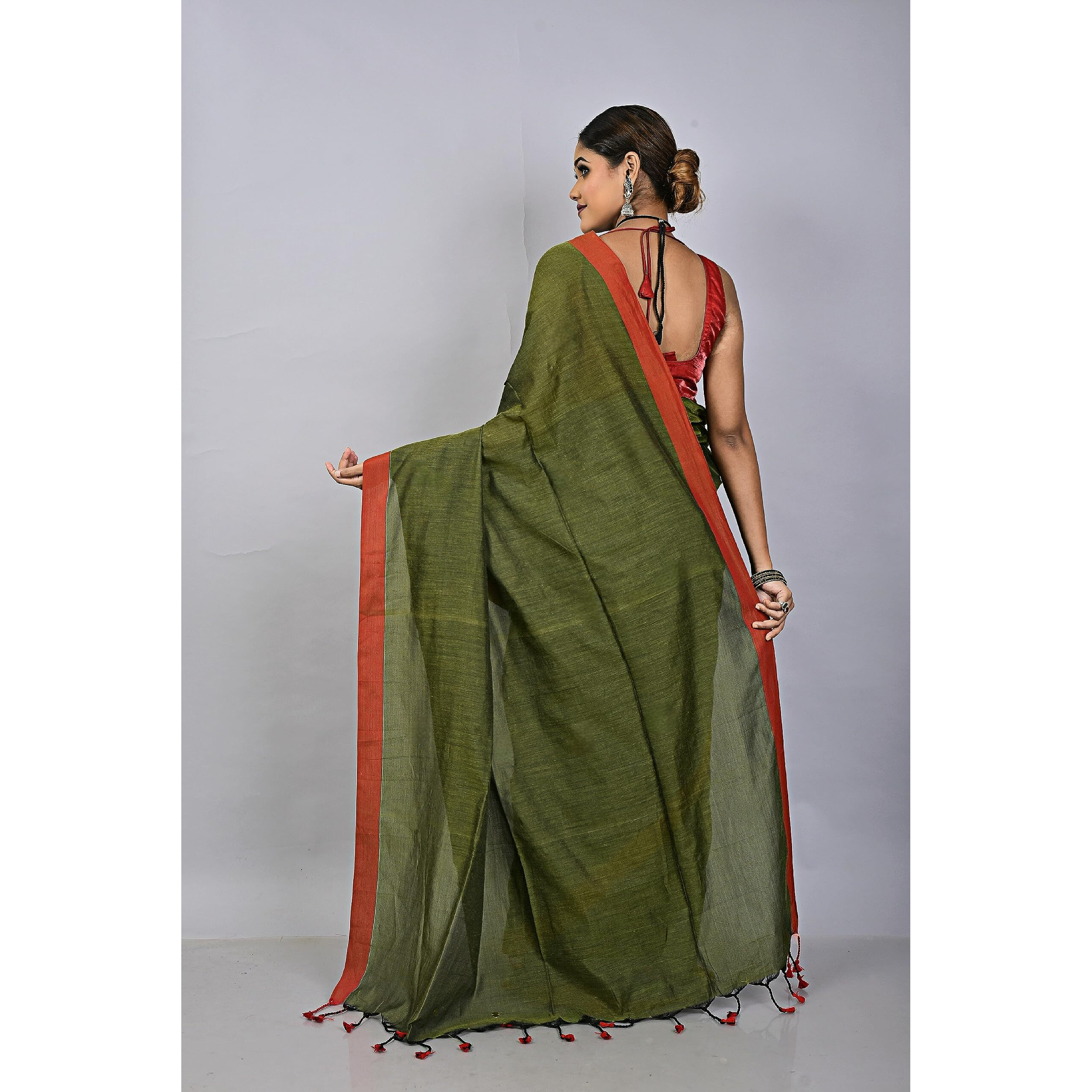 Laxmi Handloom Womens Traditional Bengal Handloom Pure Cotton Plain Saree (Pista Green)