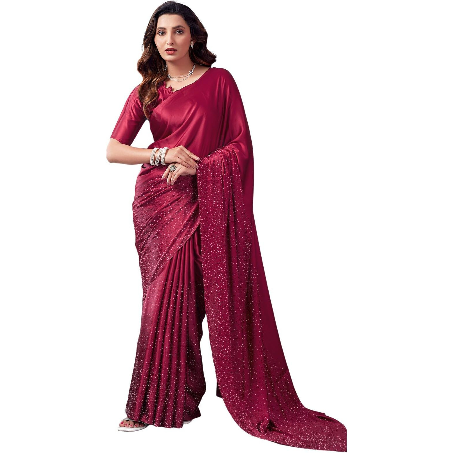 Satrani Womens Satin Saree (3111S417N_Dark Maroon4)