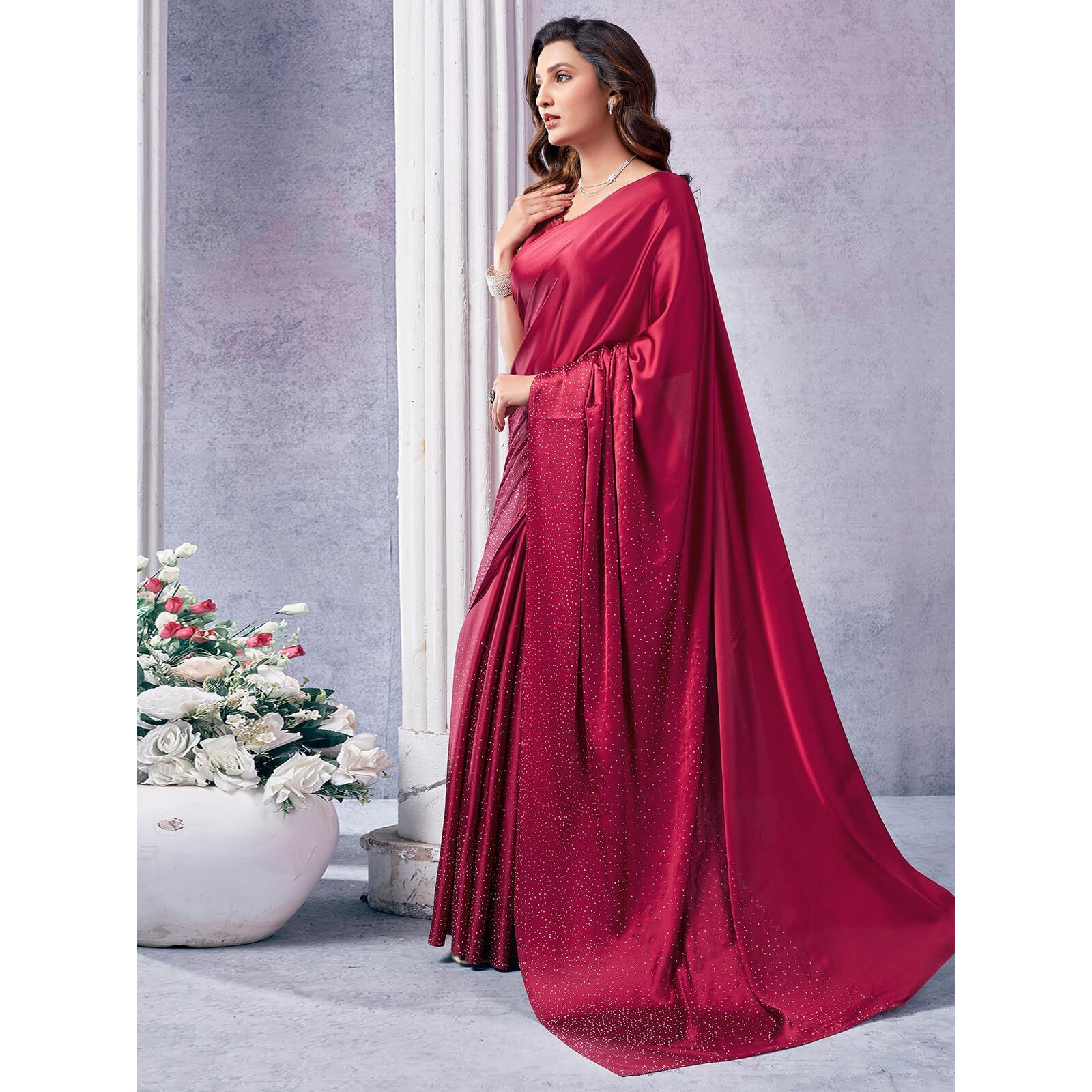 Satrani Womens Satin Saree (3111S417N_Dark Maroon4)