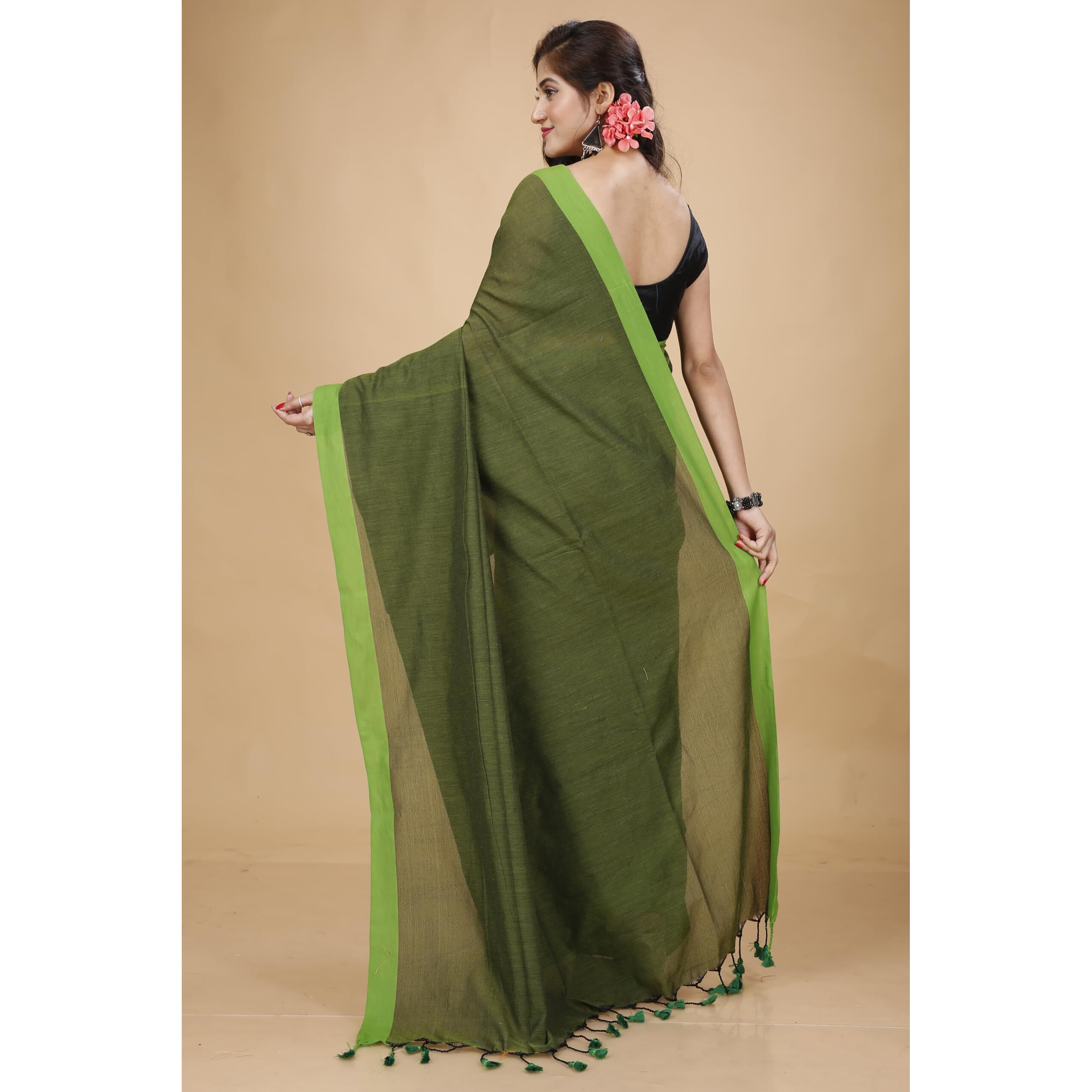 Laxmi Handloom Womens Traditional Bengal Handloom Pure Cotton Plain Saree (Pesta 2)