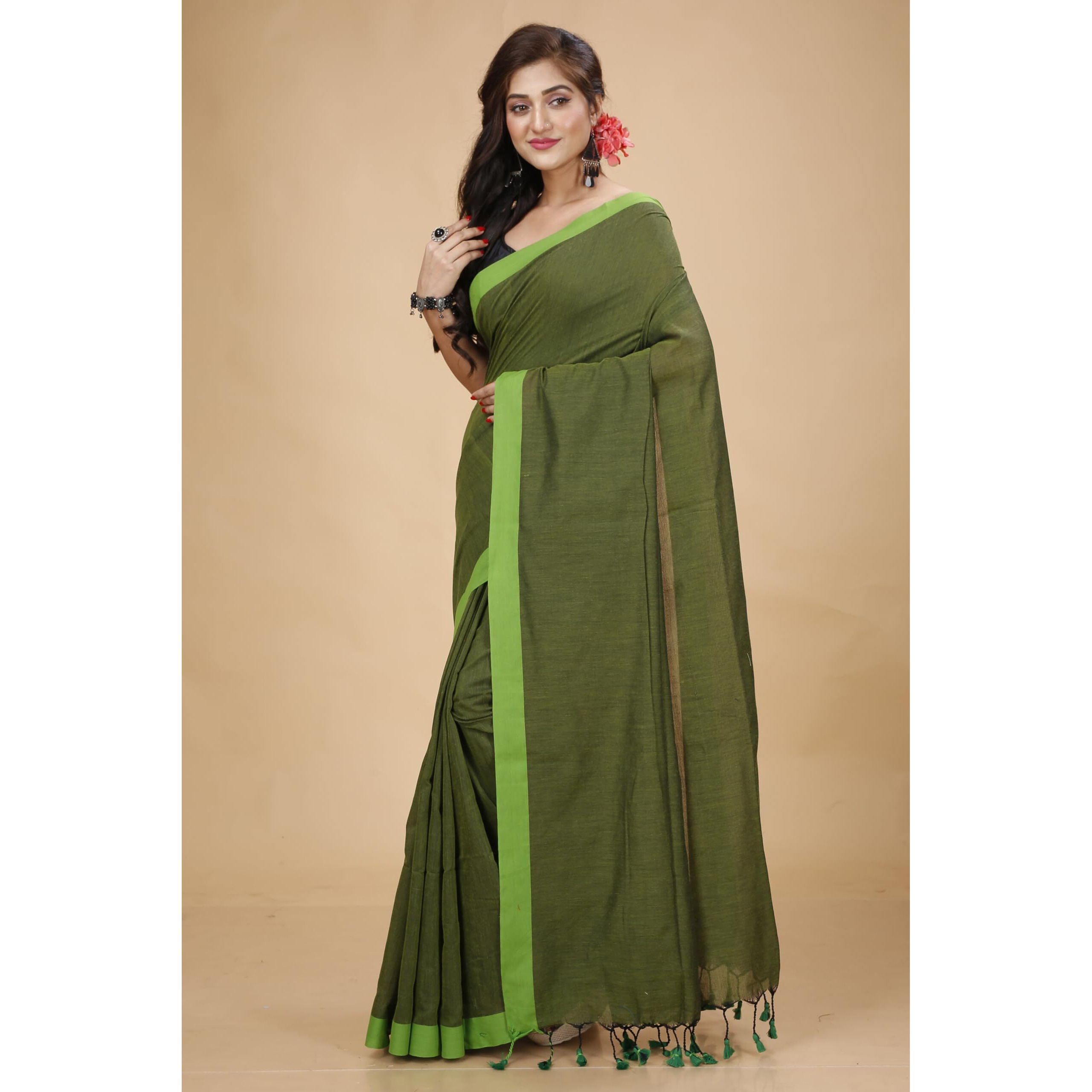Laxmi Handloom Womens Traditional Bengal Handloom Pure Cotton Plain Saree (Pesta 2)