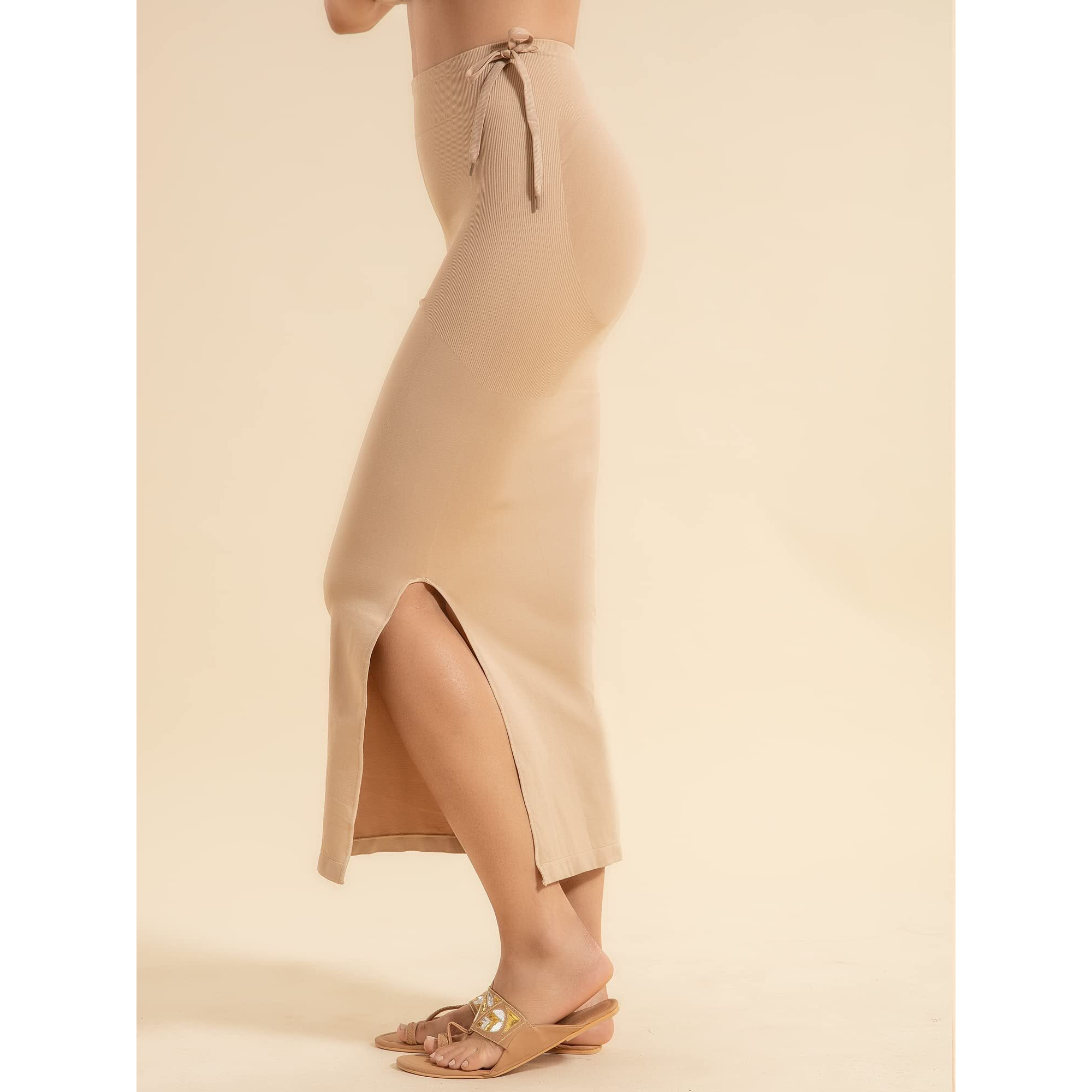 NYKD Seamless Spandex Saree Shapewear for Women Petticoat/Peticote with Drawstring Saree Shapewear, NYSH021, Skin, M, 1N
