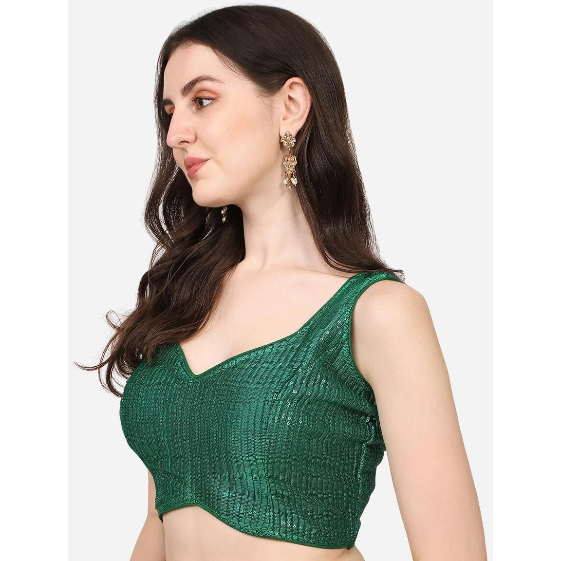 SumairaTex Womens Silk Blend Sleeveless Regular Fit Sequin-3 Blouse Green 38