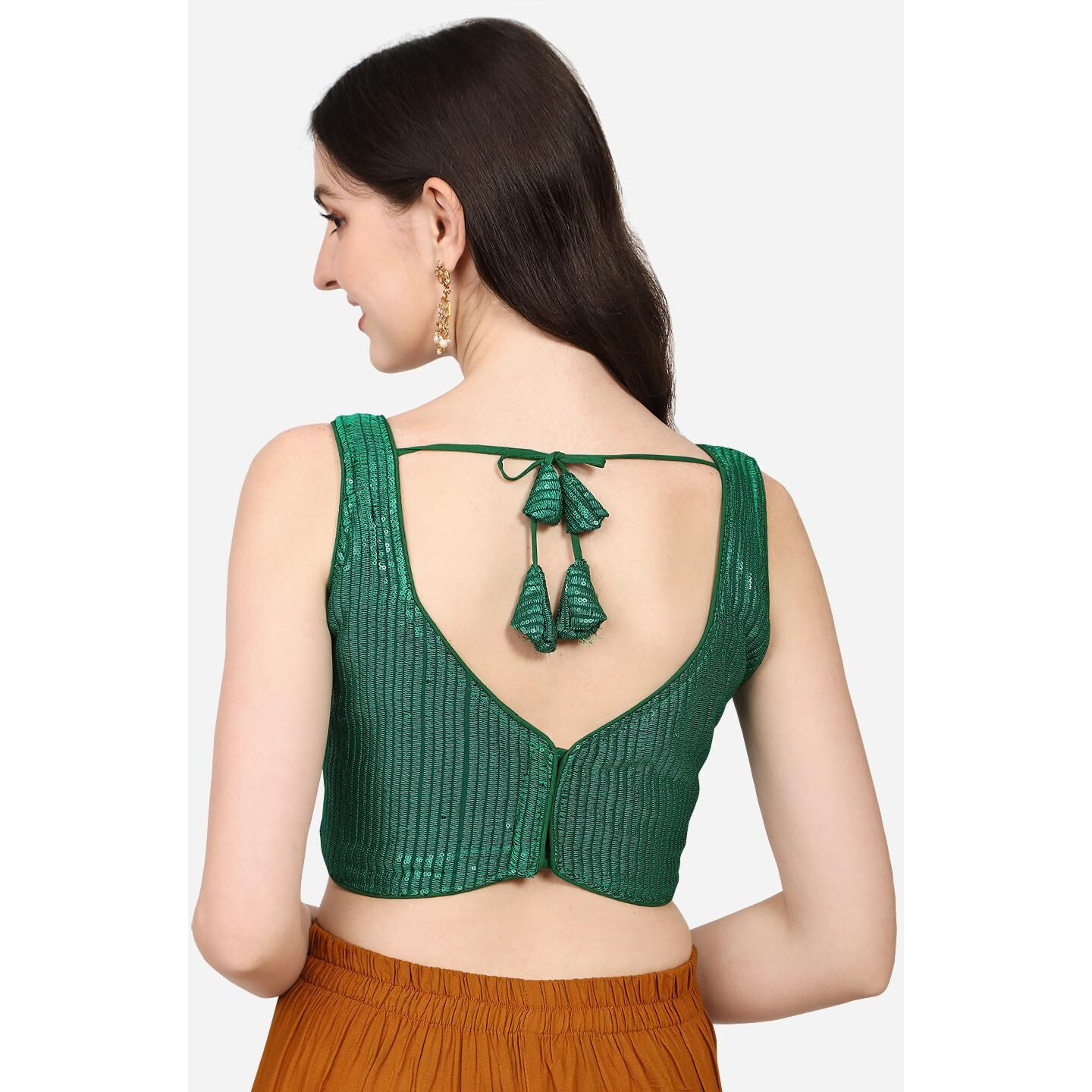 SumairaTex Womens Silk Blend Sleeveless Regular Fit Sequin-3 Blouse Green 38