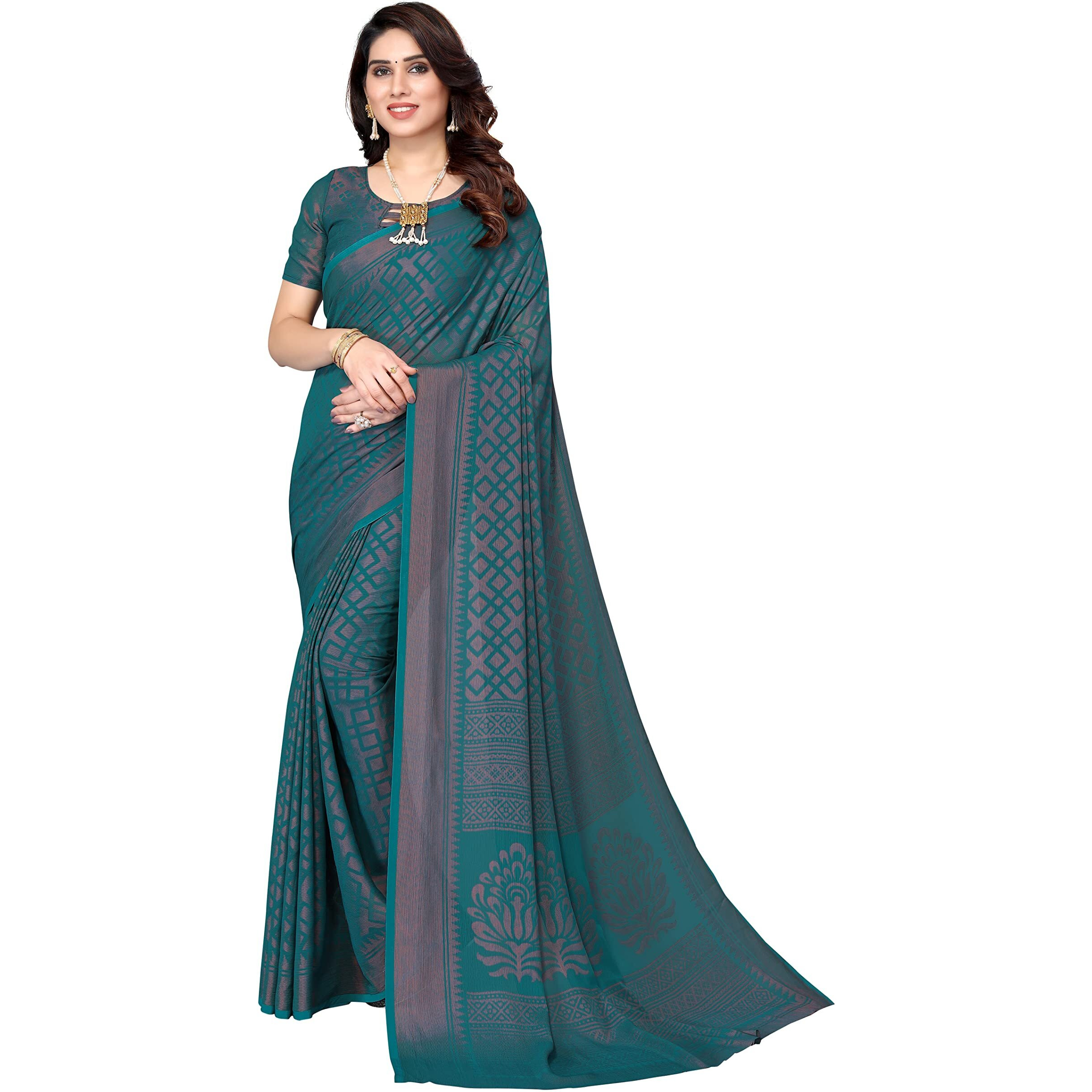Winza Designer WDP Brasso Bhanu Rama W Plain Chiffon Stylish Saree For Women