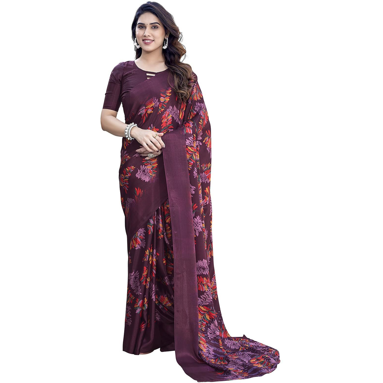 Yashika Womens Elegant Chiffon Saree Set with Matching Blouse - Unveiling Timeless Style and Grace in Every Draped Detail Perfect for Special Occasions (AZ-YS-P1-SHALINI PURPLE)