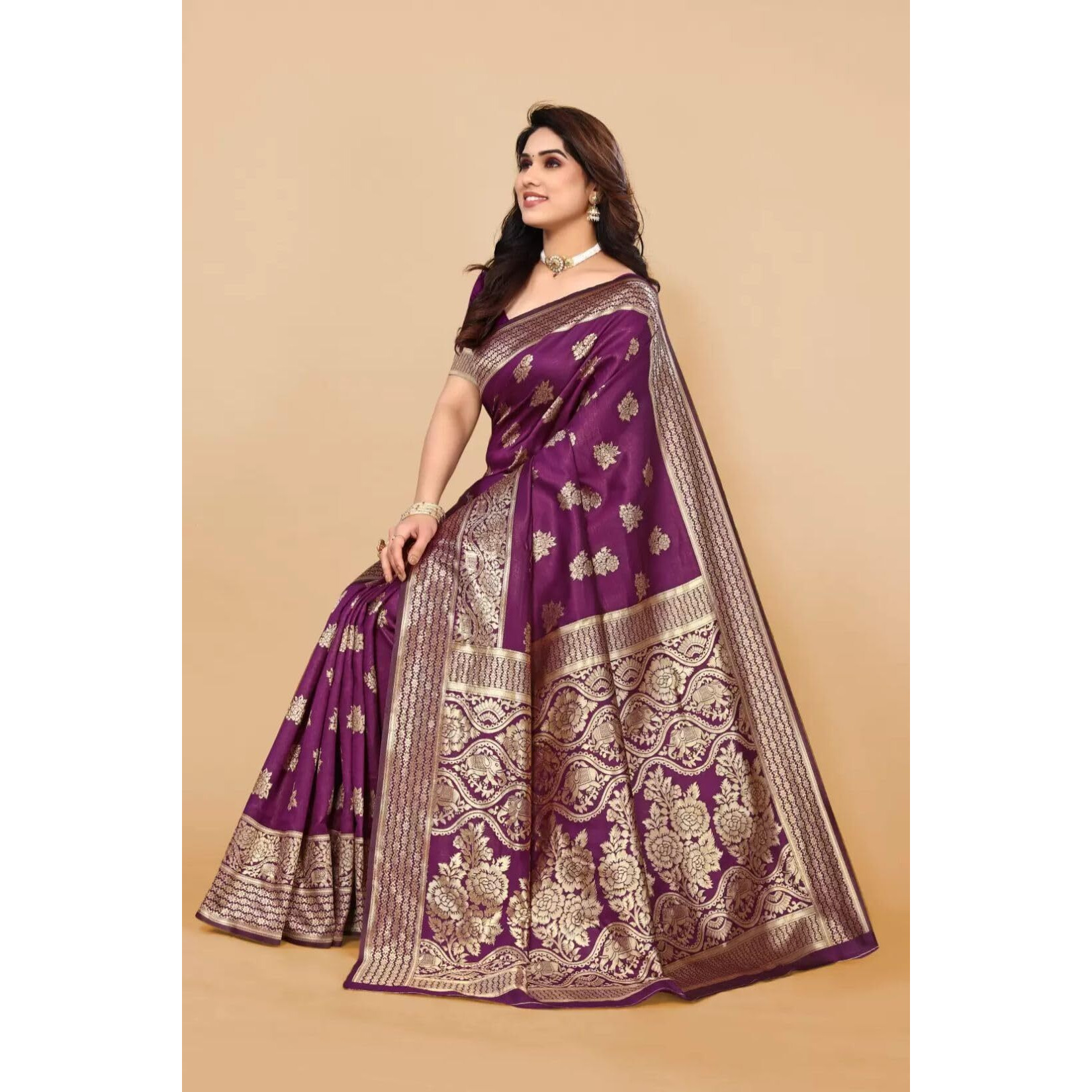 Sugathari Womens Banarasi Saree Pure Kanjivaram Silk Saree Soft new ladies 2023 Design Wear Pattu Sarees Latest Cotton Party Sari collections With Blouse Piece for Wedding sadi (PARI 63 NEW WINE)