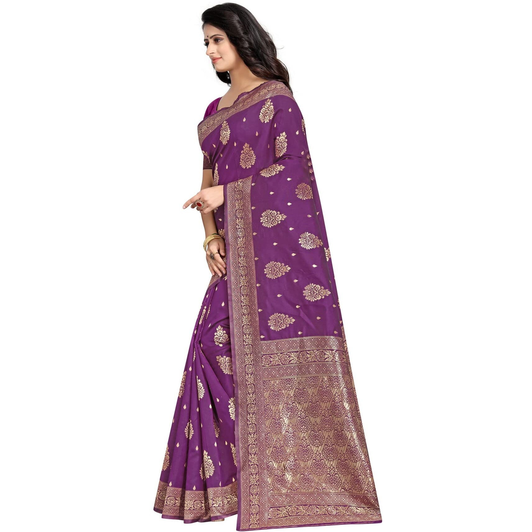 Sugathari Womens Art Silk Purple Kanchipuram Saree (SAN ENGLE 3 PURPLE)