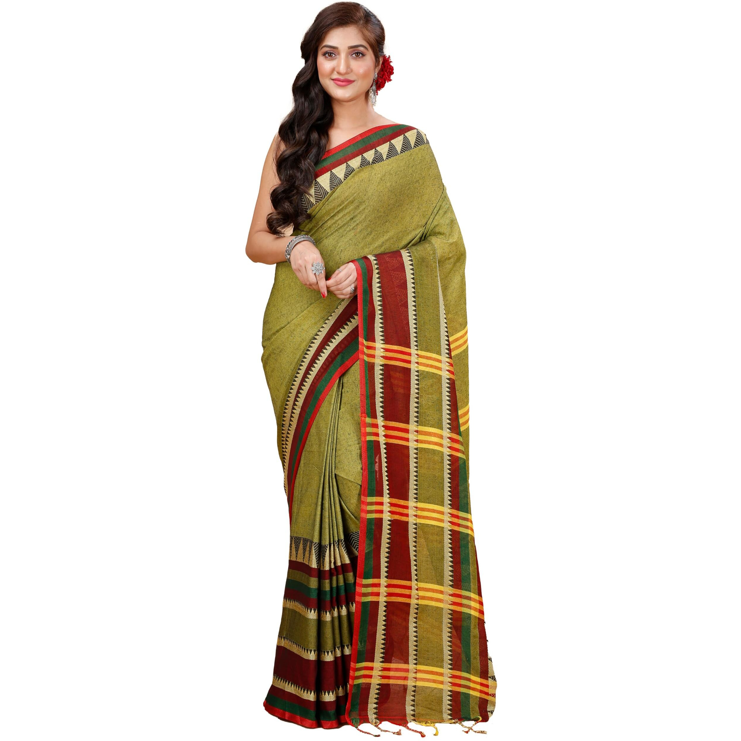Laxmi Handloom Womens Traditional Bengal Handloom Begampuri Cotton Saree (Pesta)