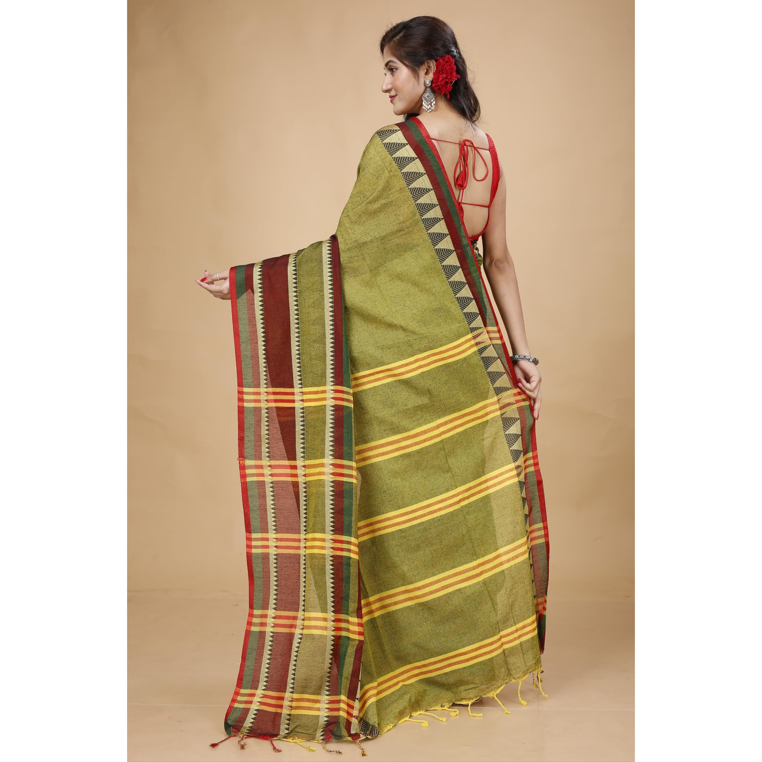 Laxmi Handloom Womens Traditional Bengal Handloom Begampuri Cotton Saree (Pesta)