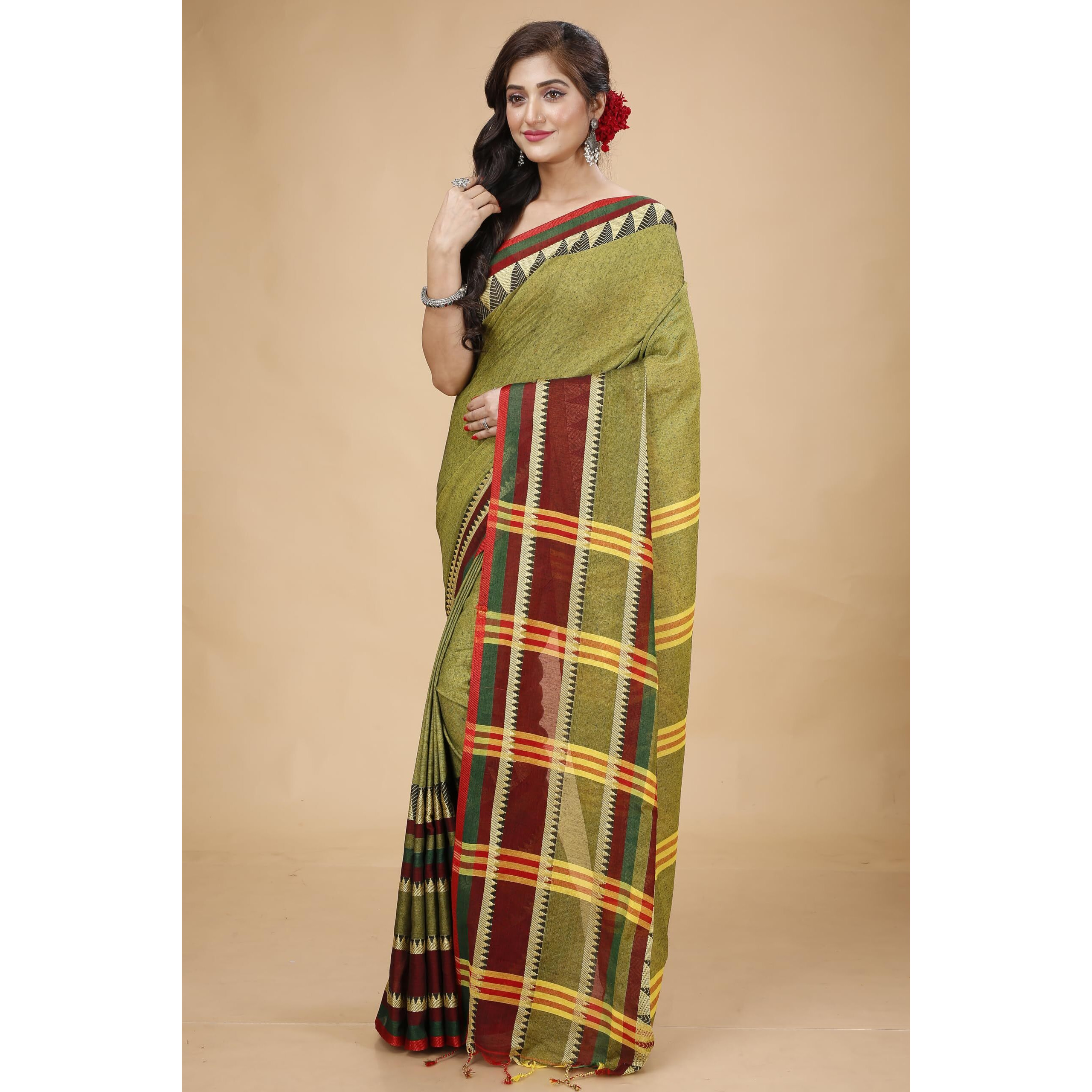 Laxmi Handloom Womens Traditional Bengal Handloom Begampuri Cotton Saree (Pesta)