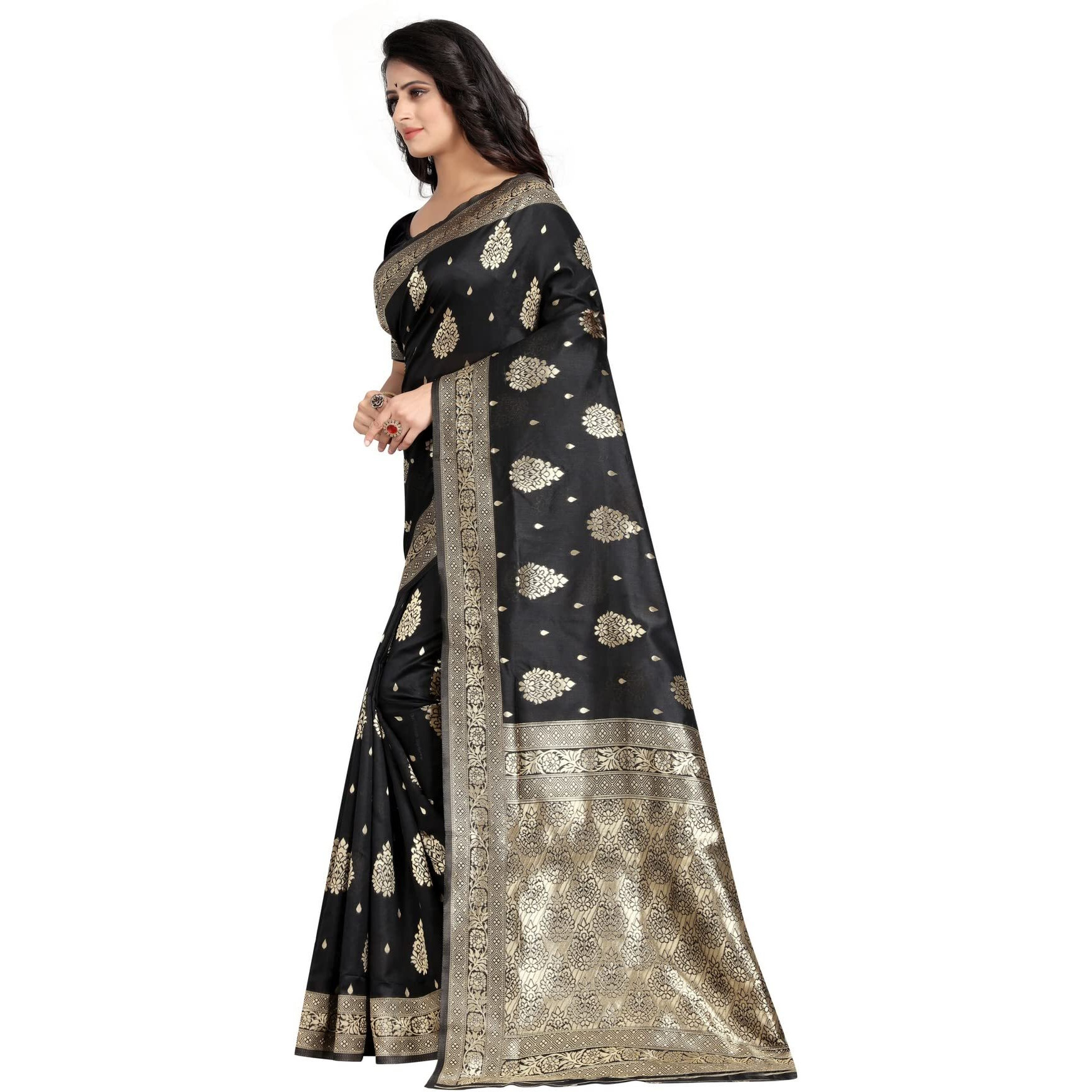 Sugathari Womens Art Silk Black Kanchipuram Saree (SAN ENGLE 3 BLACK)