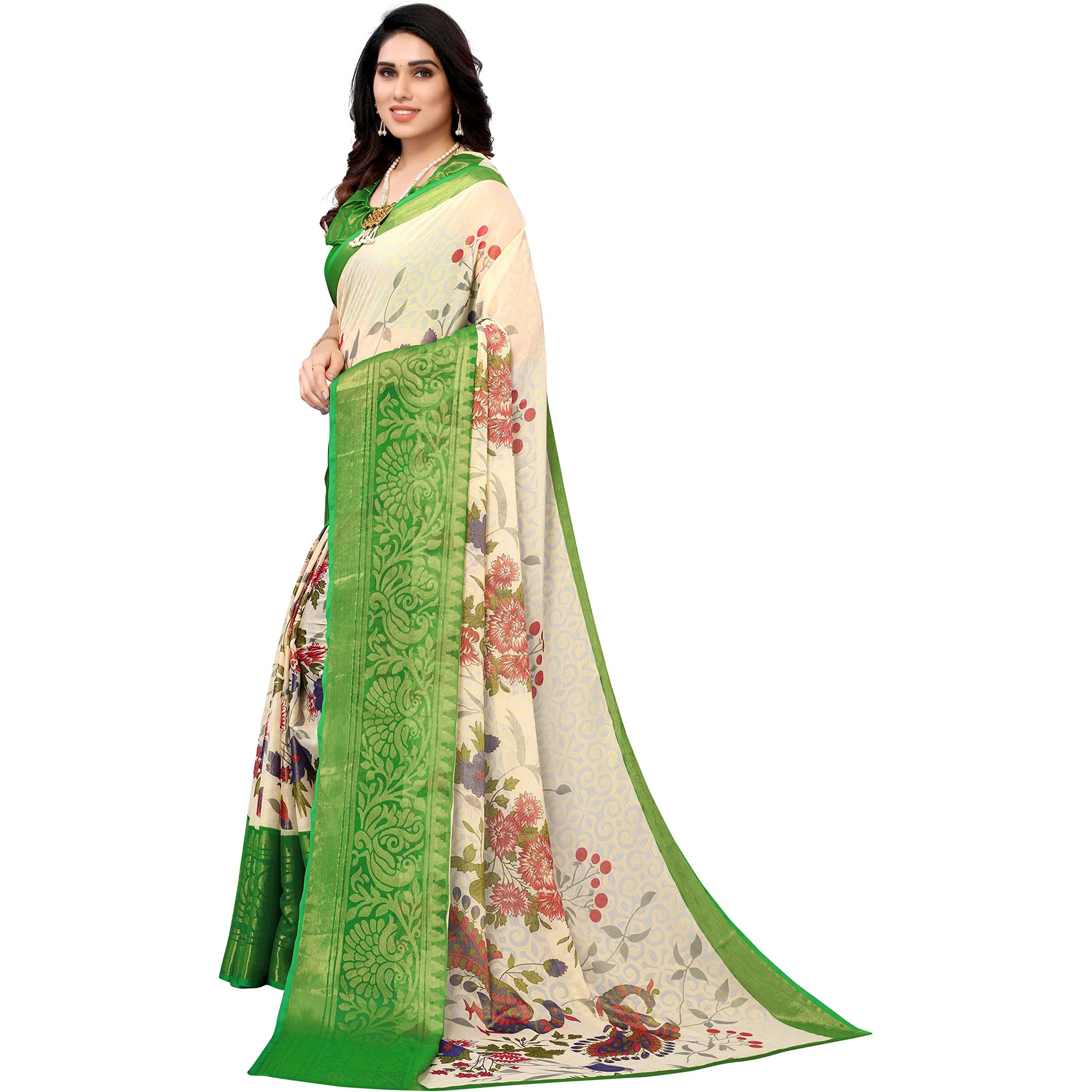 Winza Designer PS Brasso 108 Green_W Plain Chiffon sarees for women