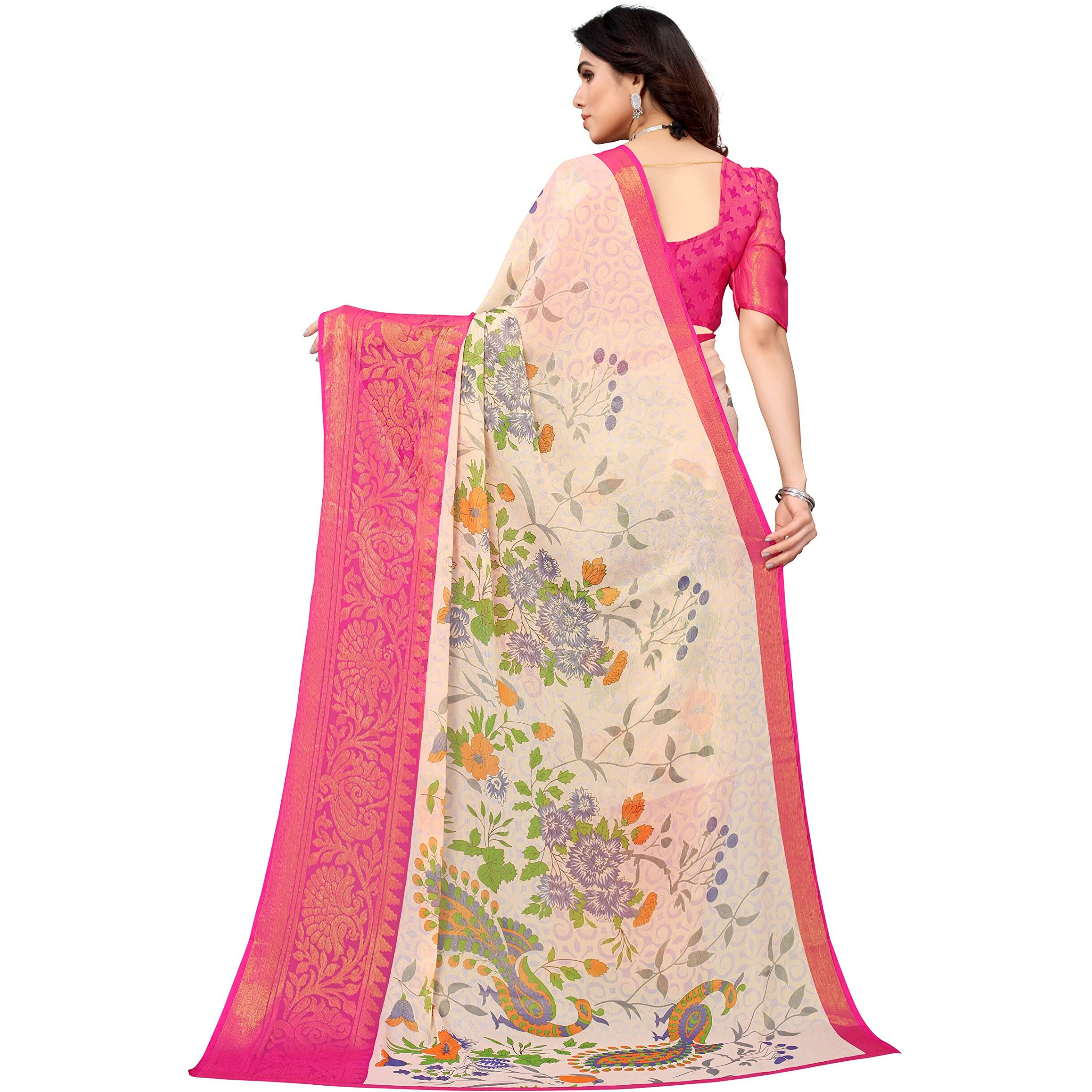 Winza Designer PS Brasso 108 Pink_W Plain Chiffon sarees for women