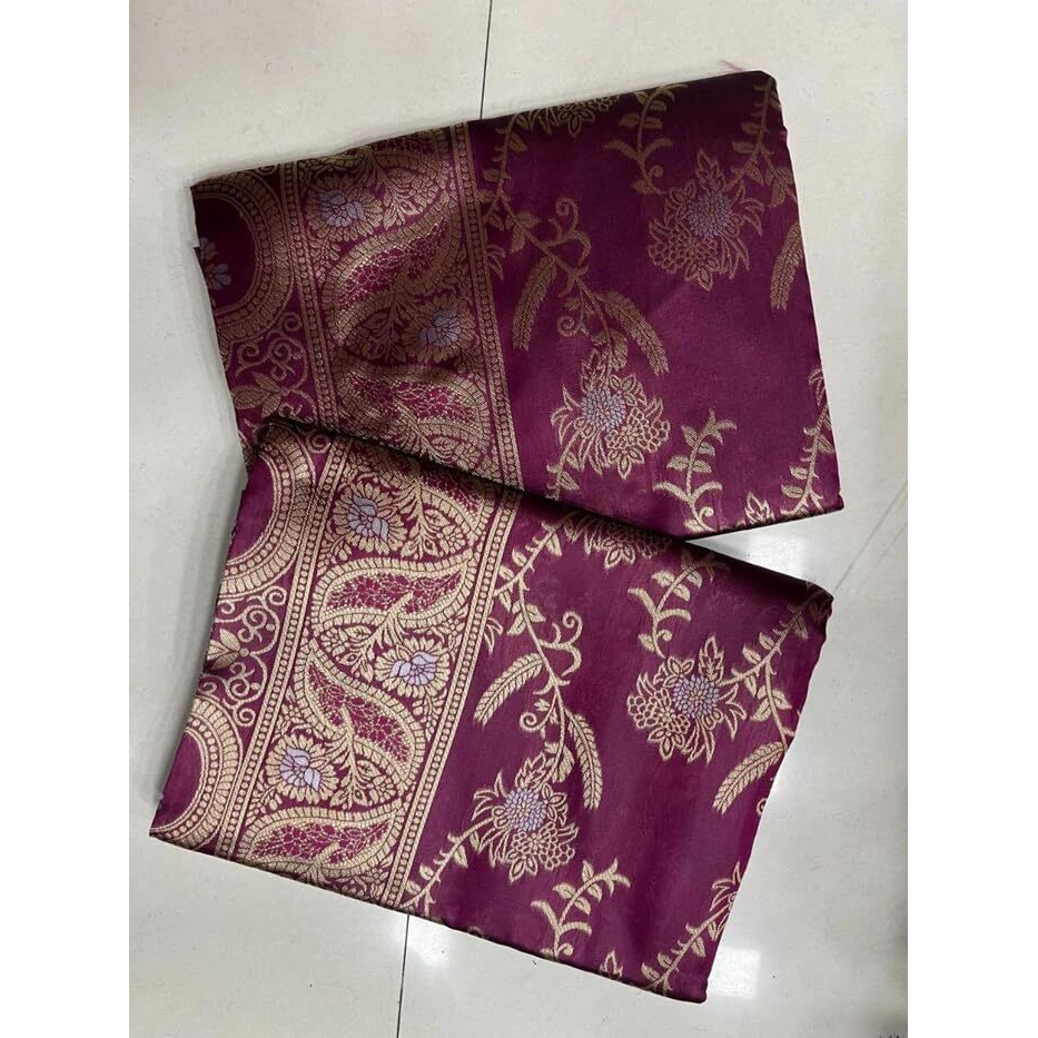 Leriya Fashion Womens Pure Jacquard Banarasi Kanjivarm Cotton Silk Saree with Blouse Piece. (Purple)