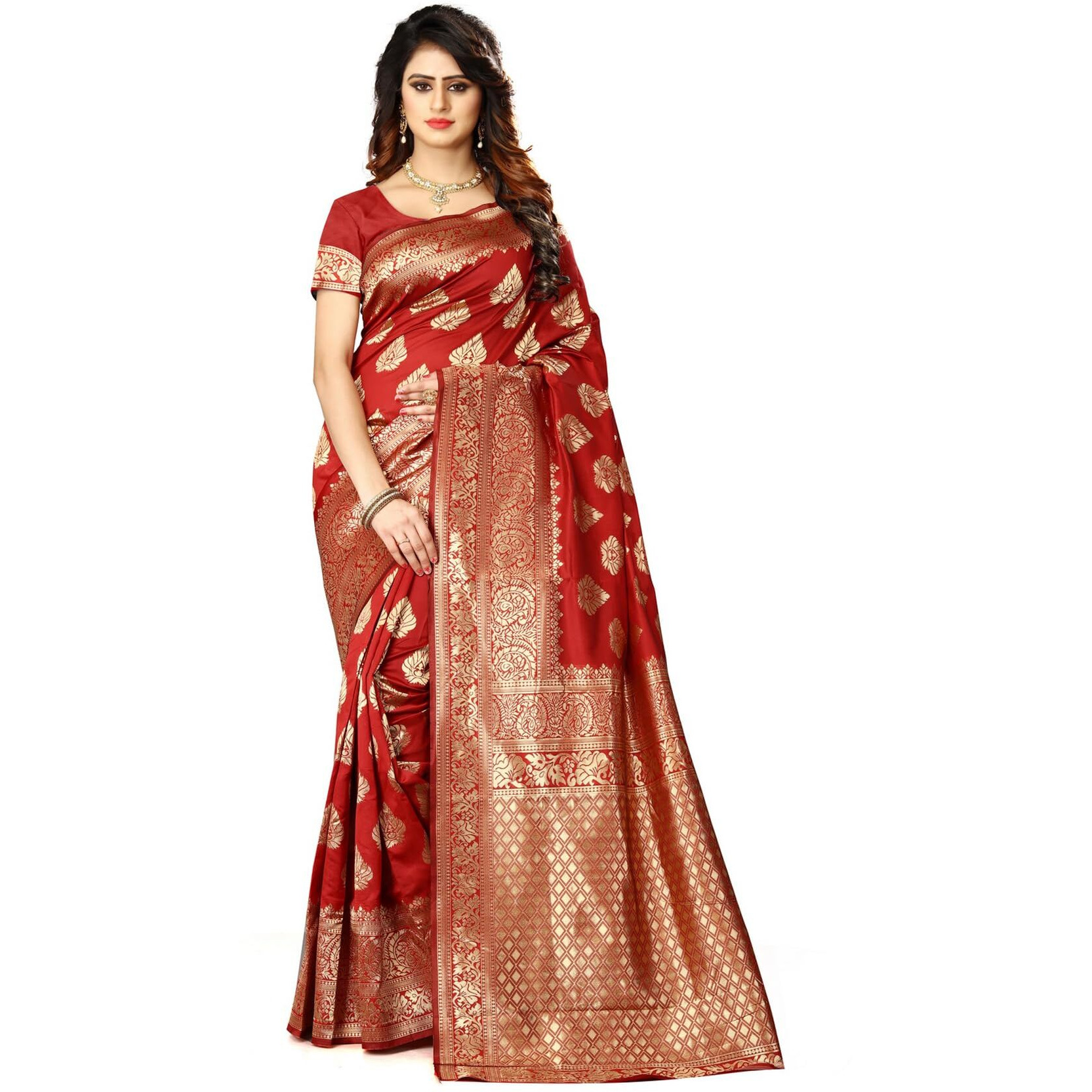 Sugathari Womens Banarasi Saree Pure Kanjivaram Silk Saree Soft new ladies 2023 Design Wear Pattu Sarees Latest Cotton Party Sari collections With Blouse Piece for Wedding sadi (SAM PARI-24 RED)