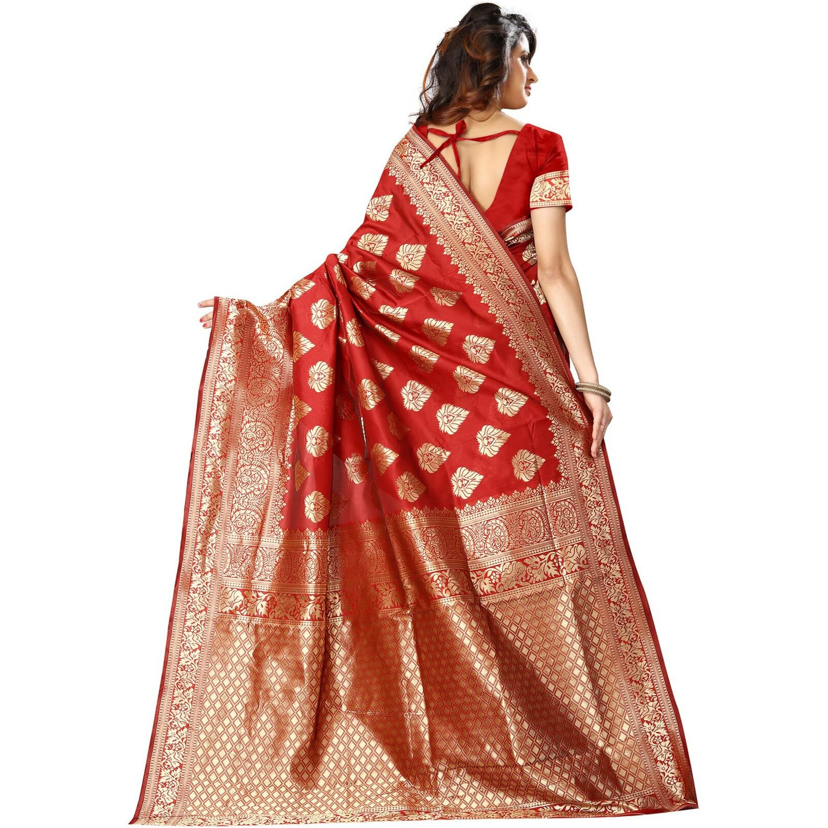 Sugathari Womens Banarasi Saree Pure Kanjivaram Silk Saree Soft new ladies 2023 Design Wear Pattu Sarees Latest Cotton Party Sari collections With Blouse Piece for Wedding sadi (SAM PARI-24 RED)