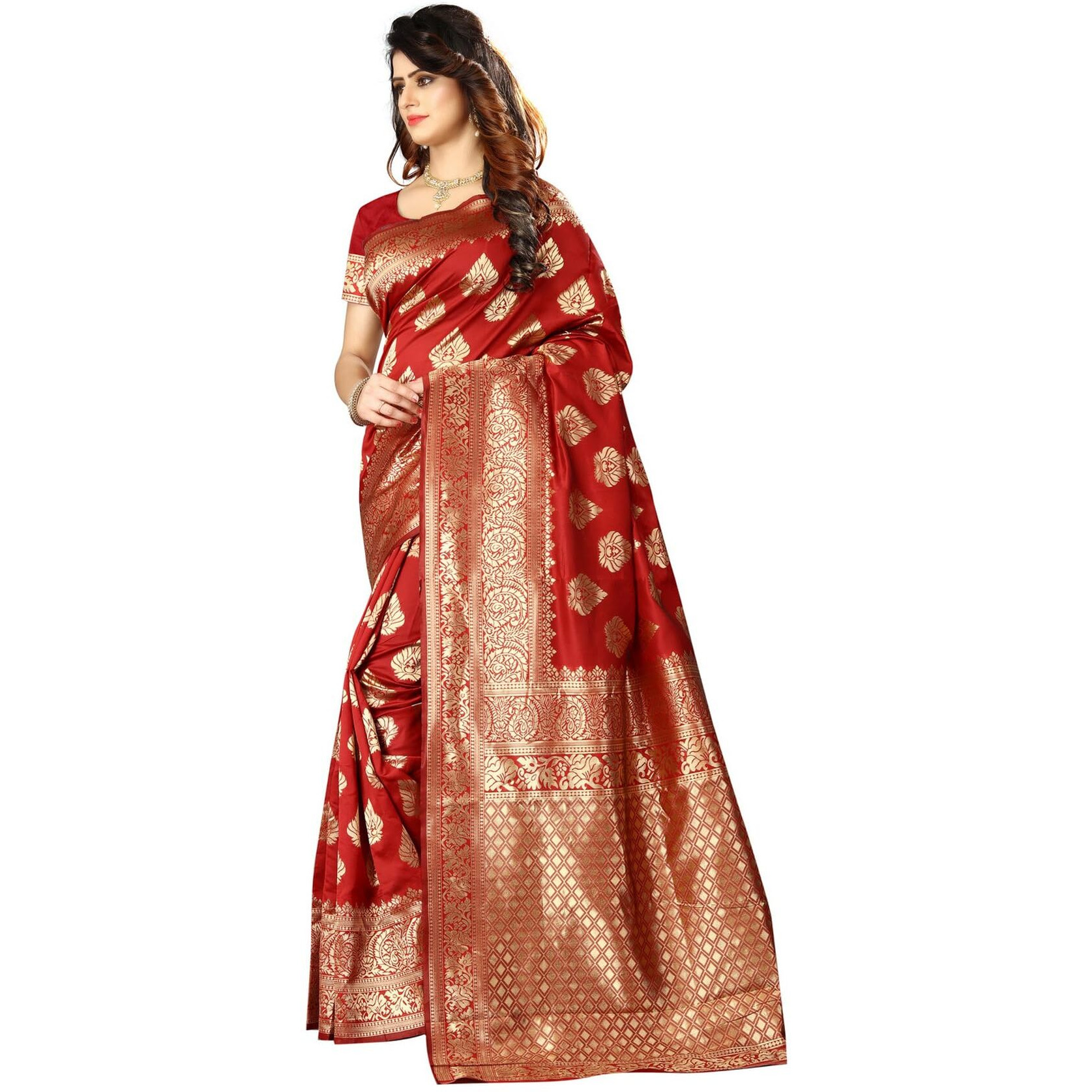 Sugathari Womens Banarasi Saree Pure Kanjivaram Silk Saree Soft new ladies 2023 Design Wear Pattu Sarees Latest Cotton Party Sari collections With Blouse Piece for Wedding sadi (SAM PARI-24 RED)
