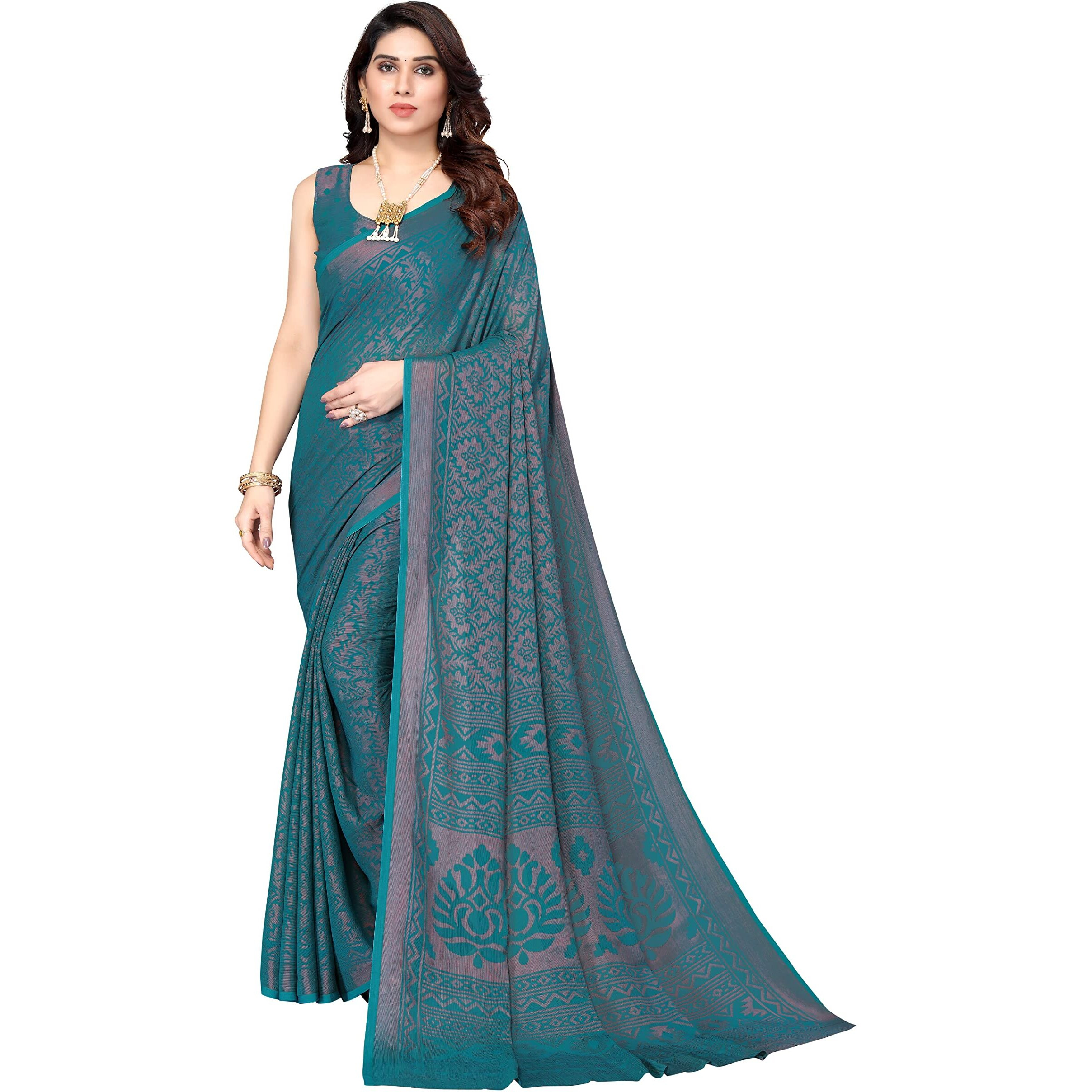 Winza Designer WDP Brasso Rati Rama W Plain Chiffon Stylish Saree For Women