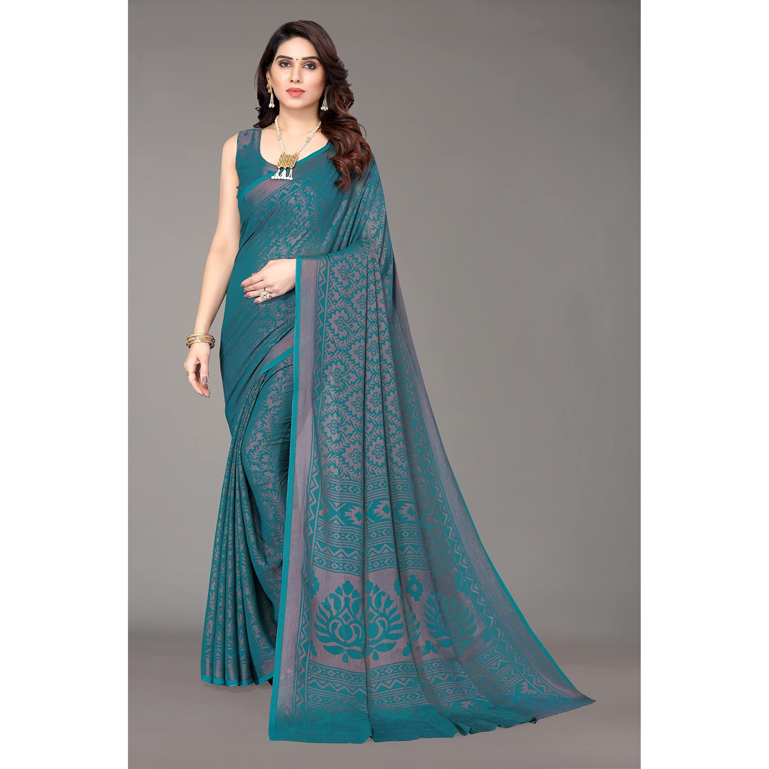 Winza Designer WDP Brasso Rati Rama W Plain Chiffon Stylish Saree For Women