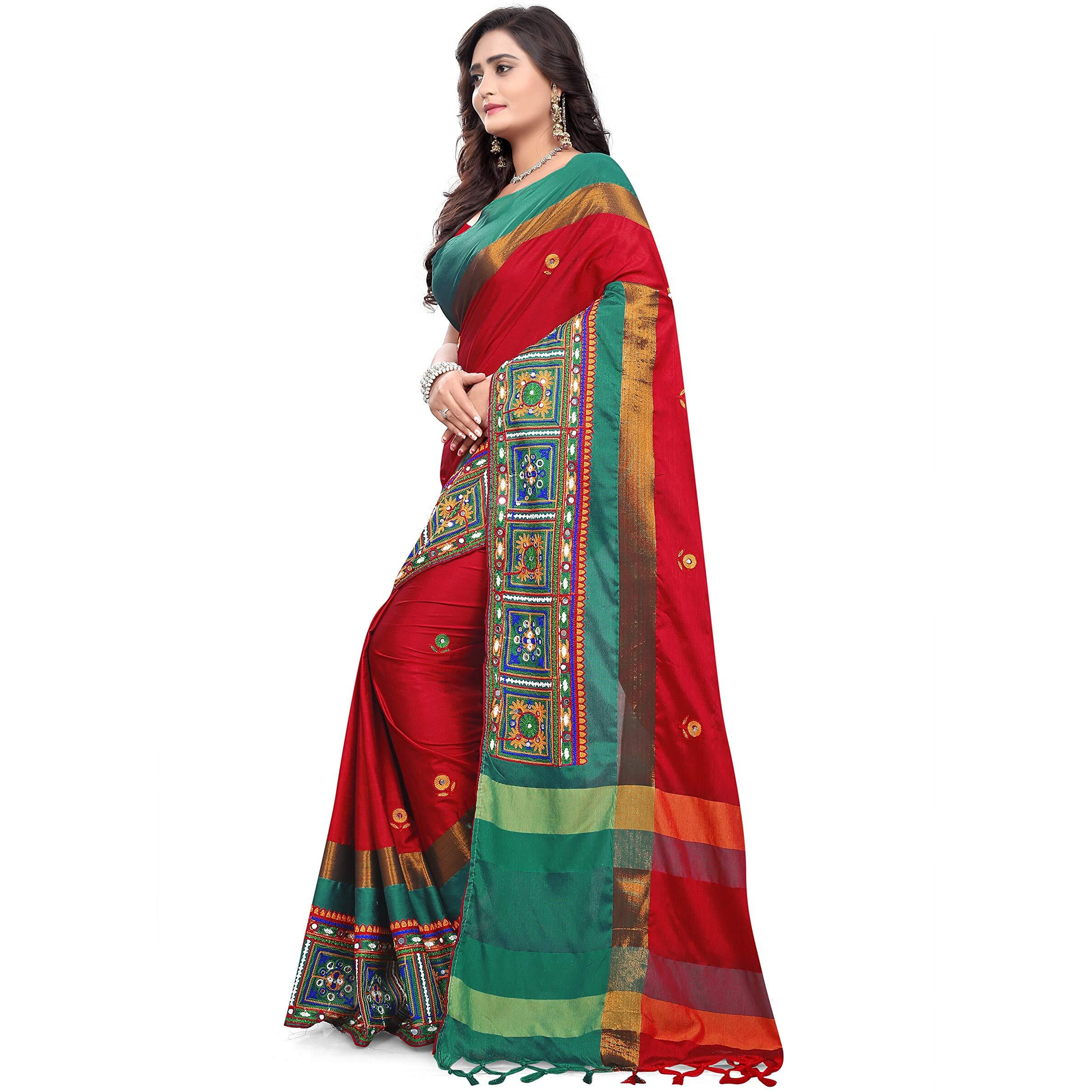 arriva fab cotton silk with blouse piece Saree (Riva405_ Red_ Free Size)