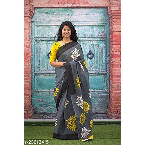 Jalther Handicrafts Womens Ikat Hand Block Print Jaipuri Cotton Mulmul Saree with Blouse Piece - White
