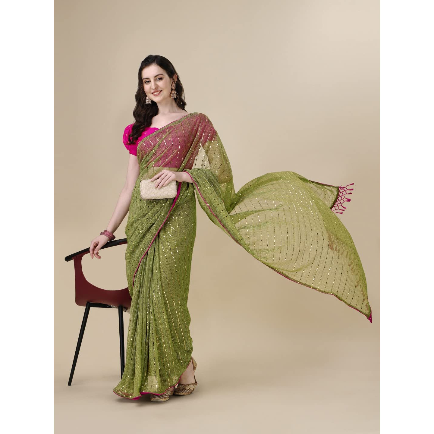 Granthva Fab Womens Embellished Silk Blend Fancy Saree with Blouse Piece (GF-335_Fluorescent Green)