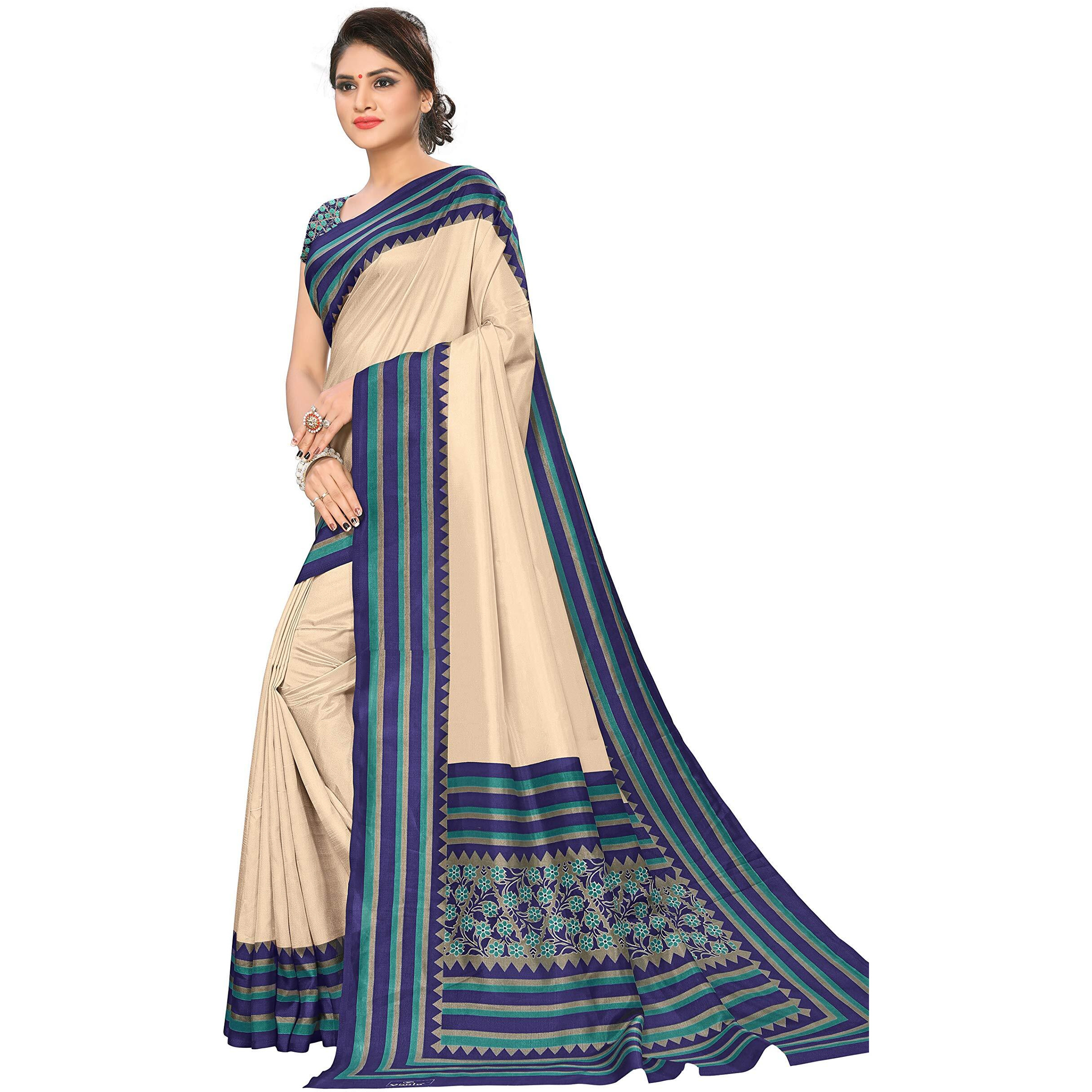 Vimla Womens Malgudi Art Silk Uniform Saree with Blouse Piece (22060022, Cream)