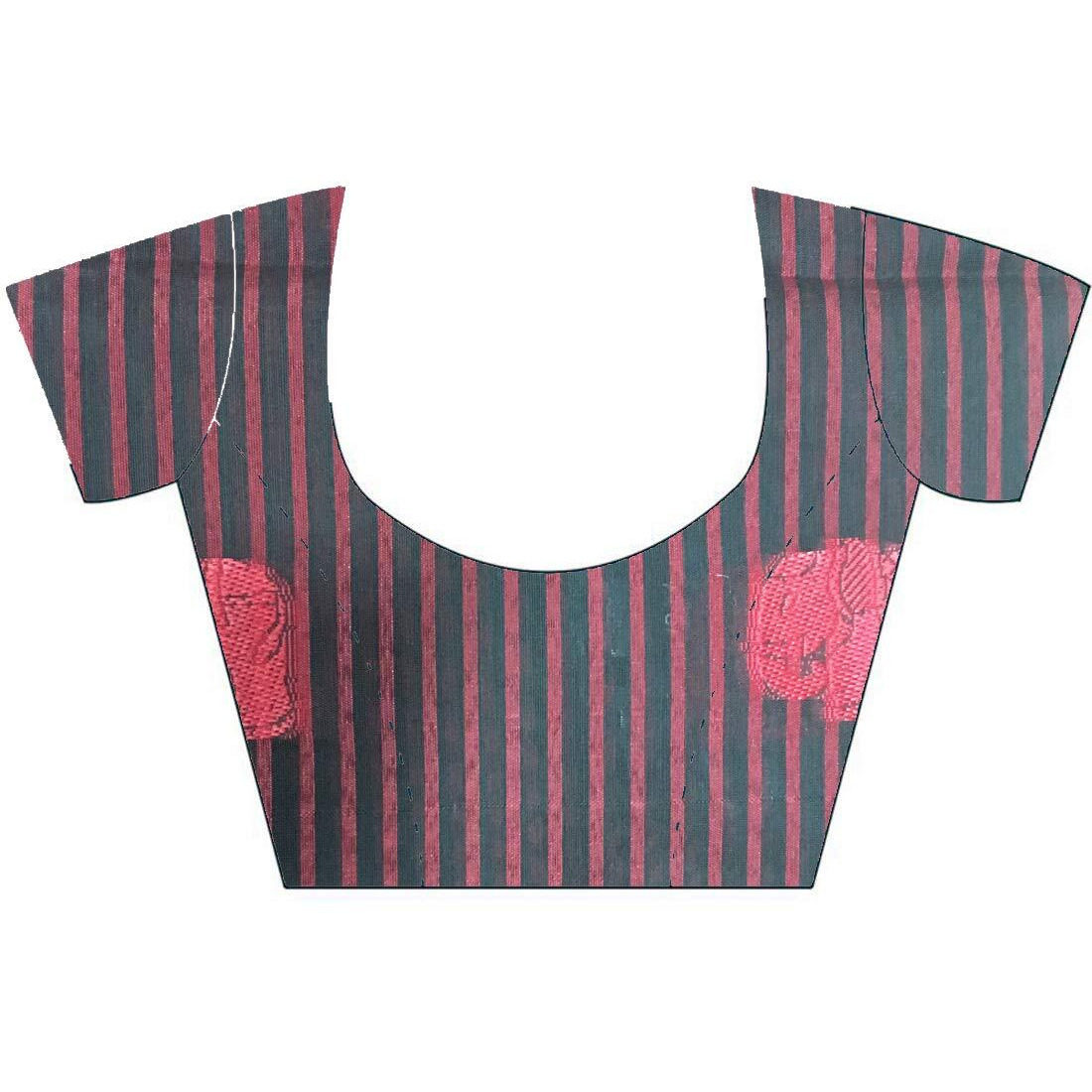 MALIQUA Plain Weave Poly Cotton Saree with Blouse Piece (Black & Red)